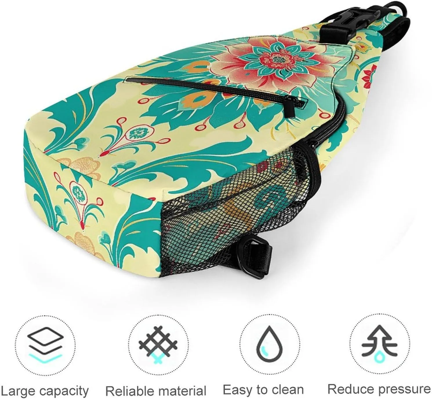 Sling Bag for Women Men Daypack Cartoon Floral Pattern Chest Bag Crossbody Backpack for Hiking Travel