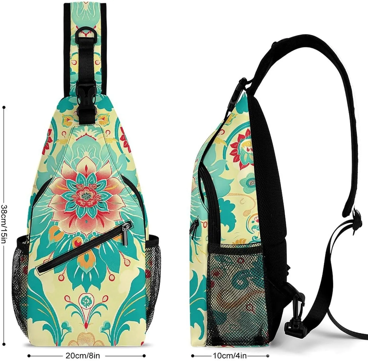 Sling Bag for Women Men Daypack Cartoon Floral Pattern Chest Bag Crossbody Backpack for Hiking Travel