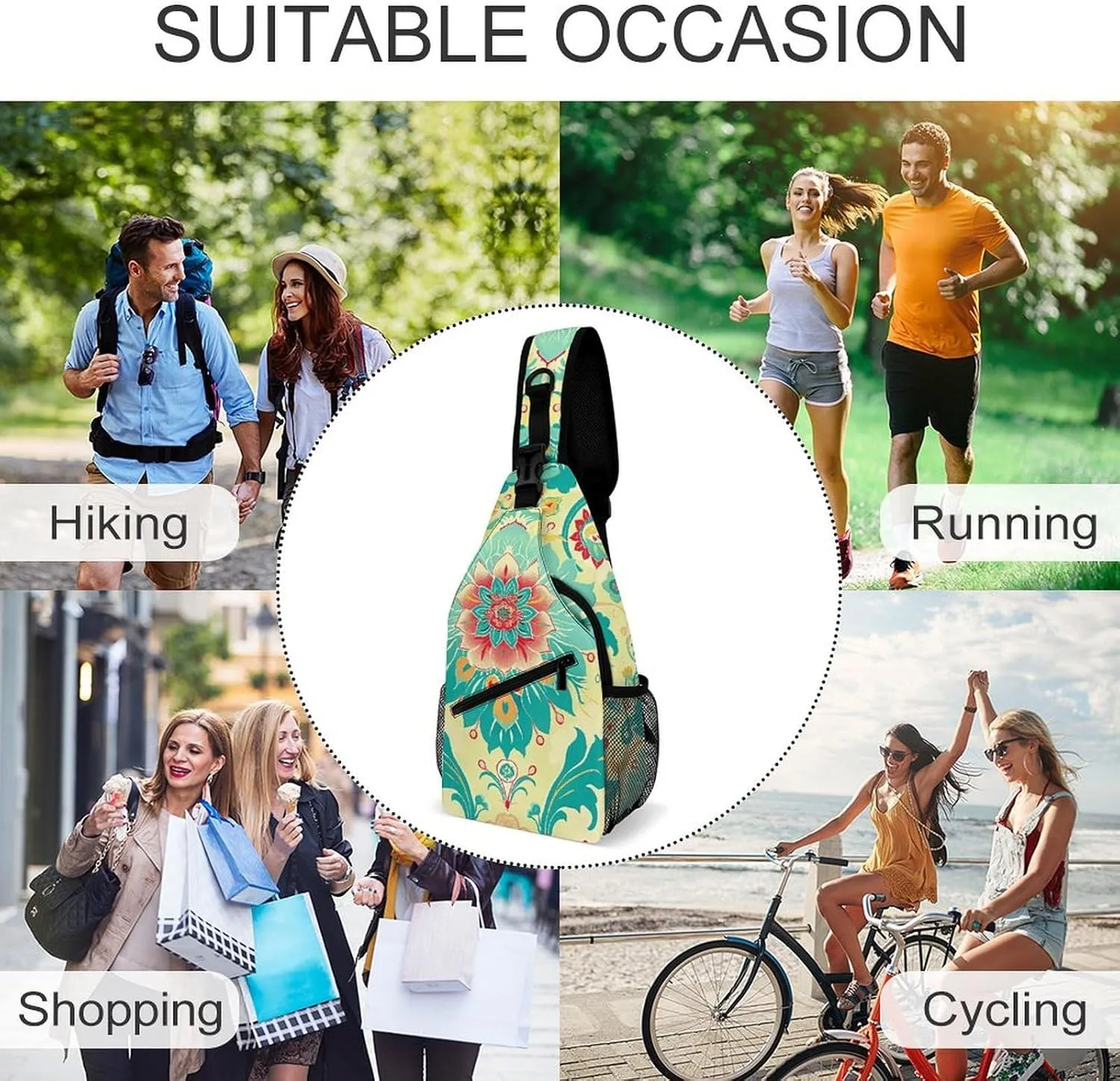 Sling Bag for Women Men Daypack Cartoon Floral Pattern Chest Bag Crossbody Backpack for Hiking Travel