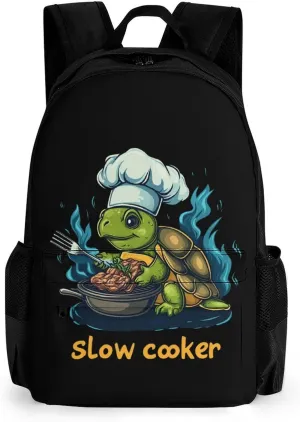 Slow Cooker Turtle Chef Cute Backpack Travel Work Bag with Water Bottle Pocket Adjustable Padded Shoulder Straps Daypack 42x30.5cm