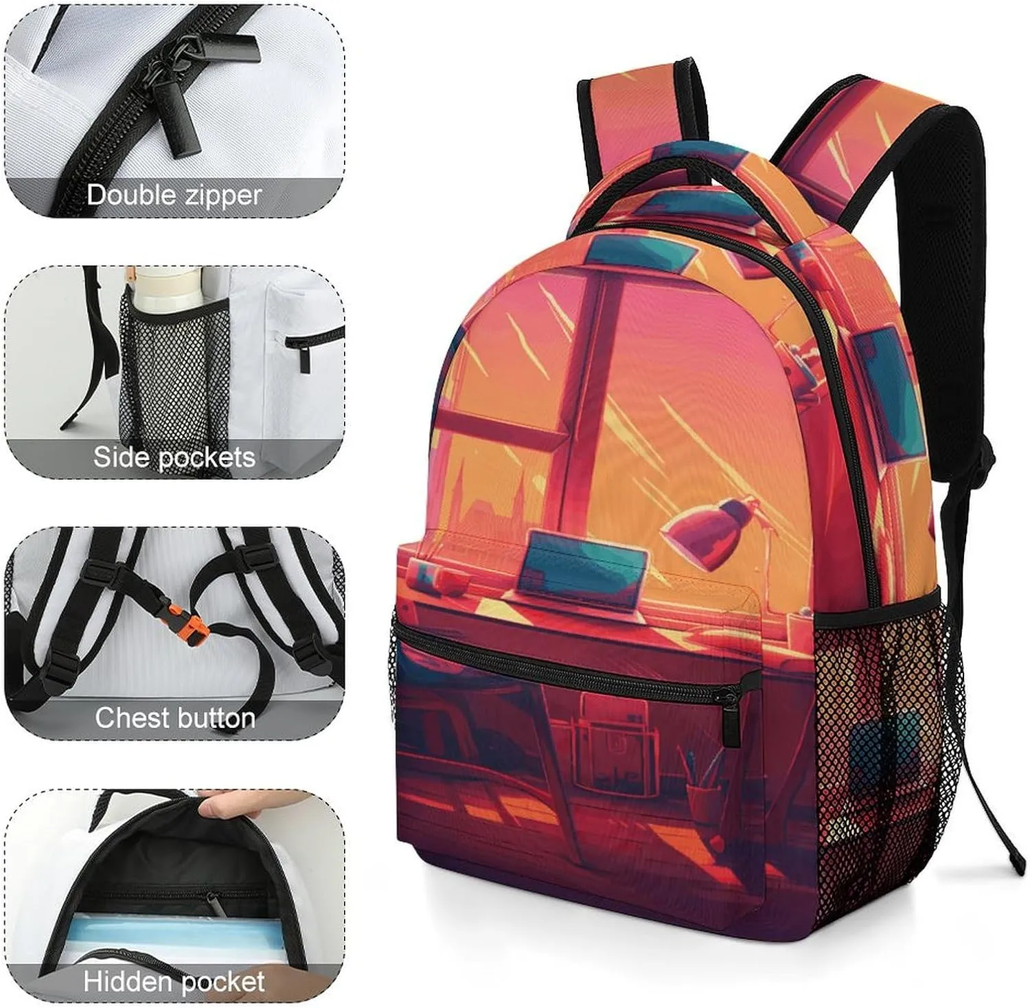 Small Backpacks Personalized Anime Style Room Printing Travel Bag Lightweight Travel Backpack For Women Men