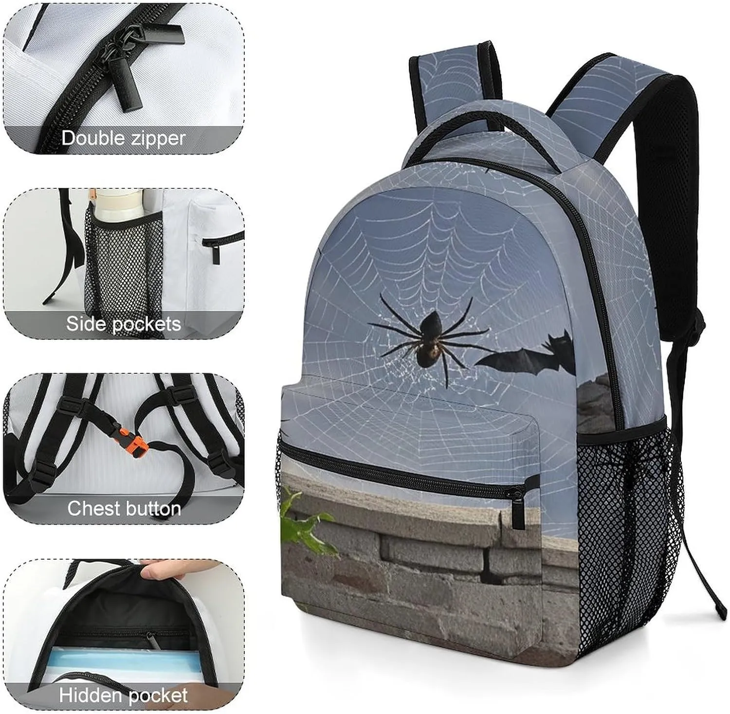 Small Backpacks Personalized Black Bat Printing Travel Bag Lightweight Travel Backpack For Women Men