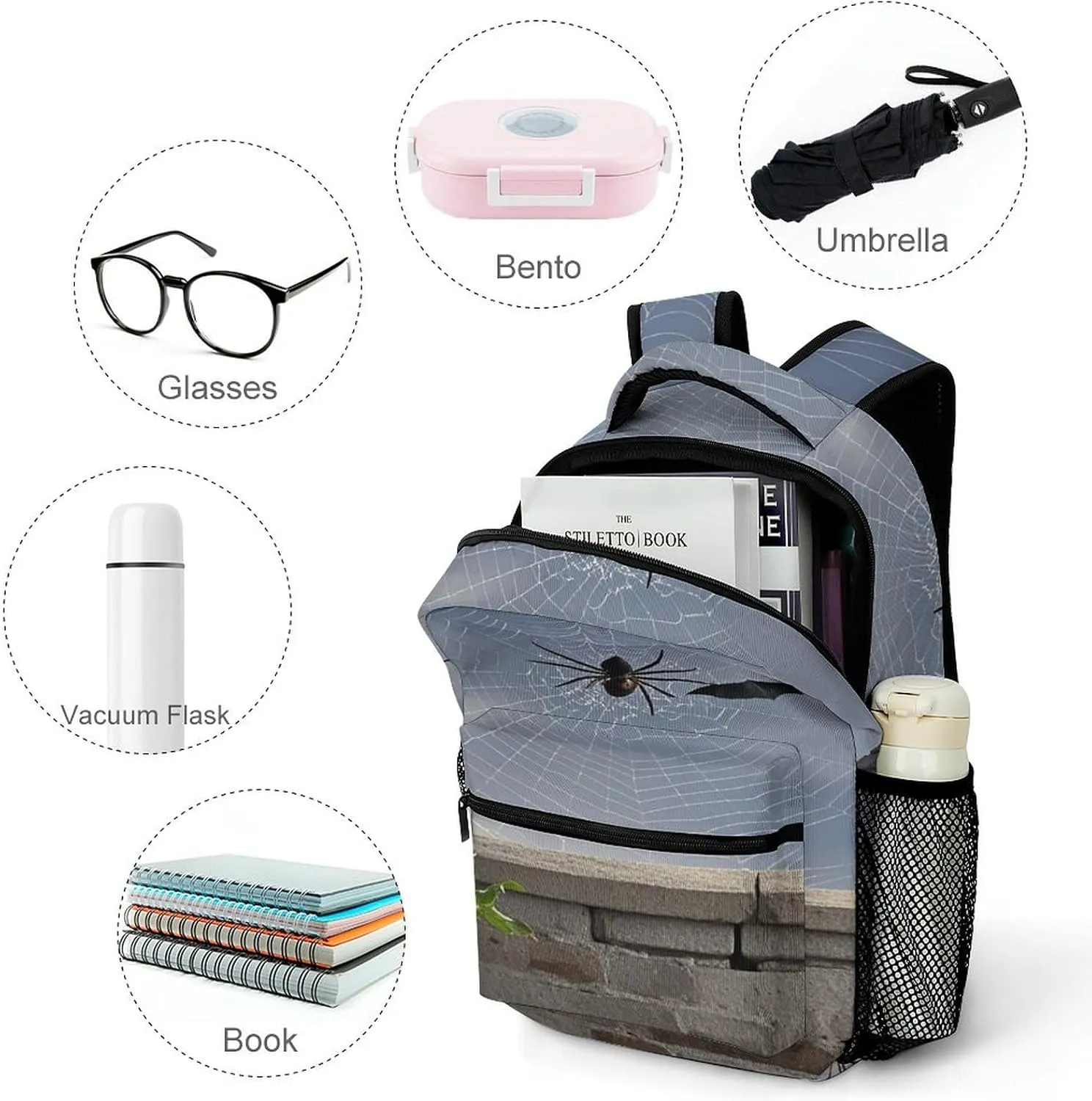 Small Backpacks Personalized Black Bat Printing Travel Bag Lightweight Travel Backpack For Women Men