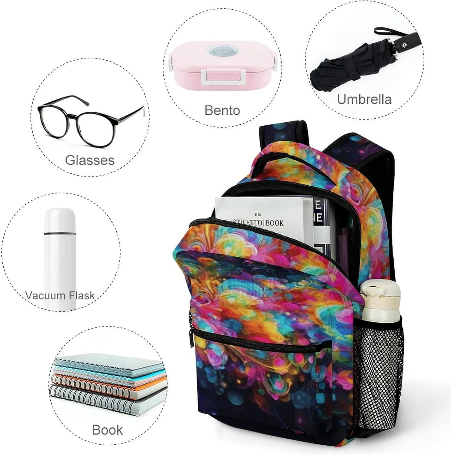 Small Backpacks Personalized Bright Beautiful Colorful Art Printing Travel Bag Lightweight Travel Backpack For Women Men