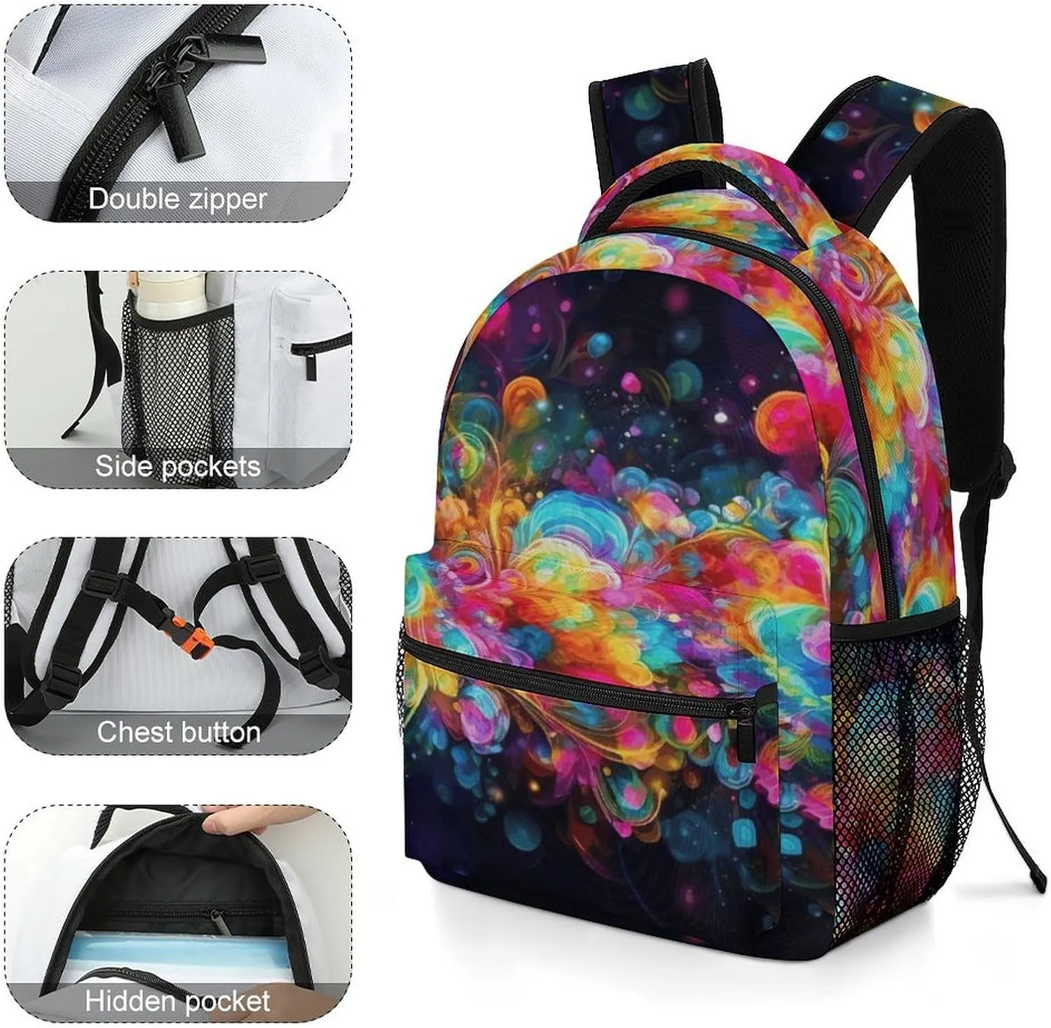 Small Backpacks Personalized Bright Beautiful Colorful Art Printing Travel Bag Lightweight Travel Backpack For Women Men