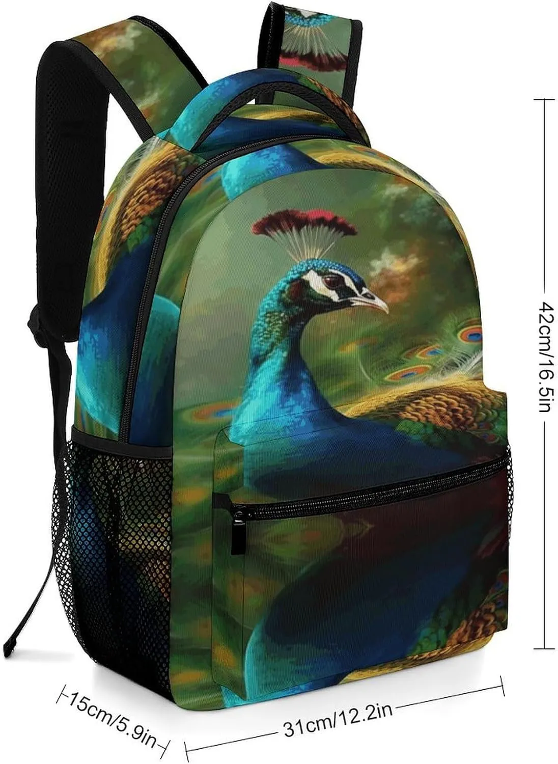 Small Backpacks Personalized Colorful Peacock Printing Travel Bag Lightweight Travel Backpack For Women Men