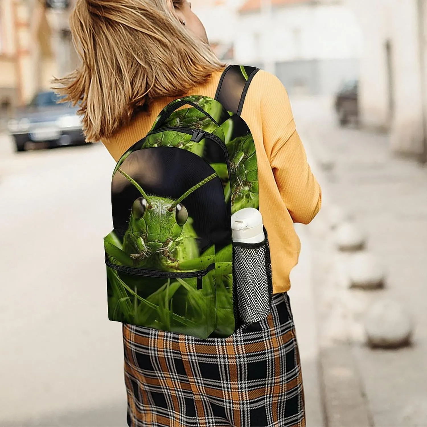 Small Backpacks Personalized Grasshopper on Grass Printing Travel Bag Lightweight Travel Backpack For Women Men