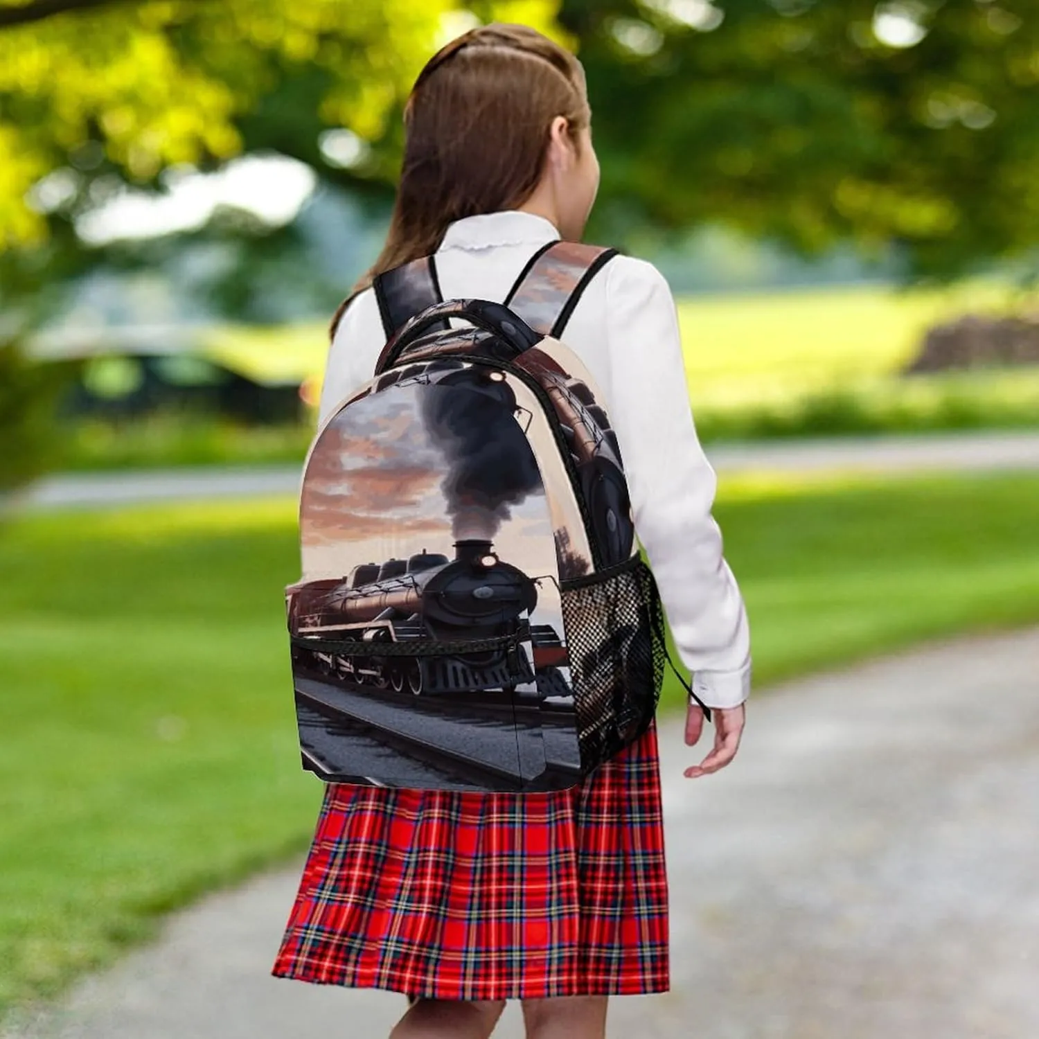 Small Backpacks Personalized Steam Train Depart Sunset Printing Travel Bag Lightweight Travel Backpack For Women Men