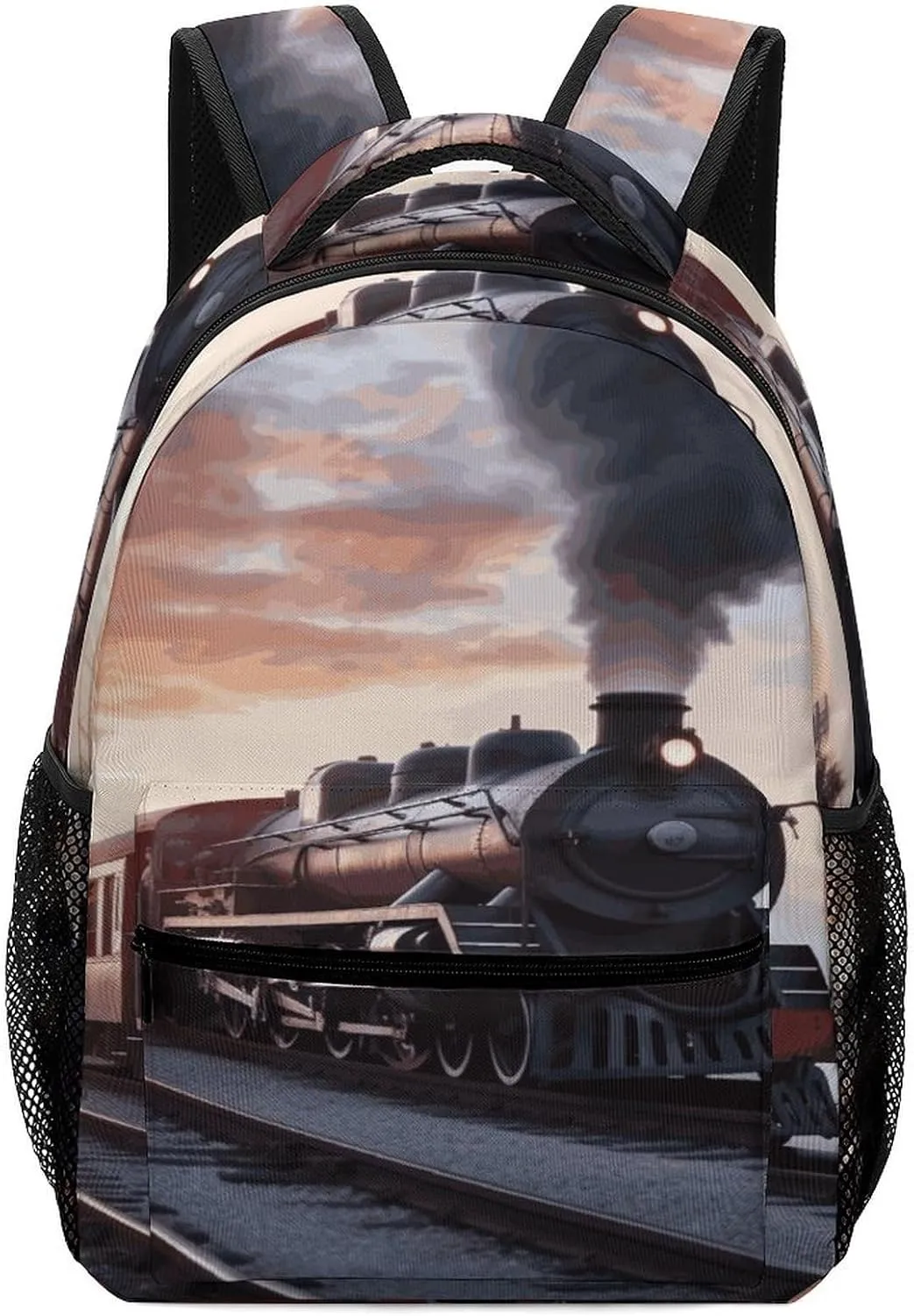 Small Backpacks Personalized Steam Train Depart Sunset Printing Travel Bag Lightweight Travel Backpack For Women Men