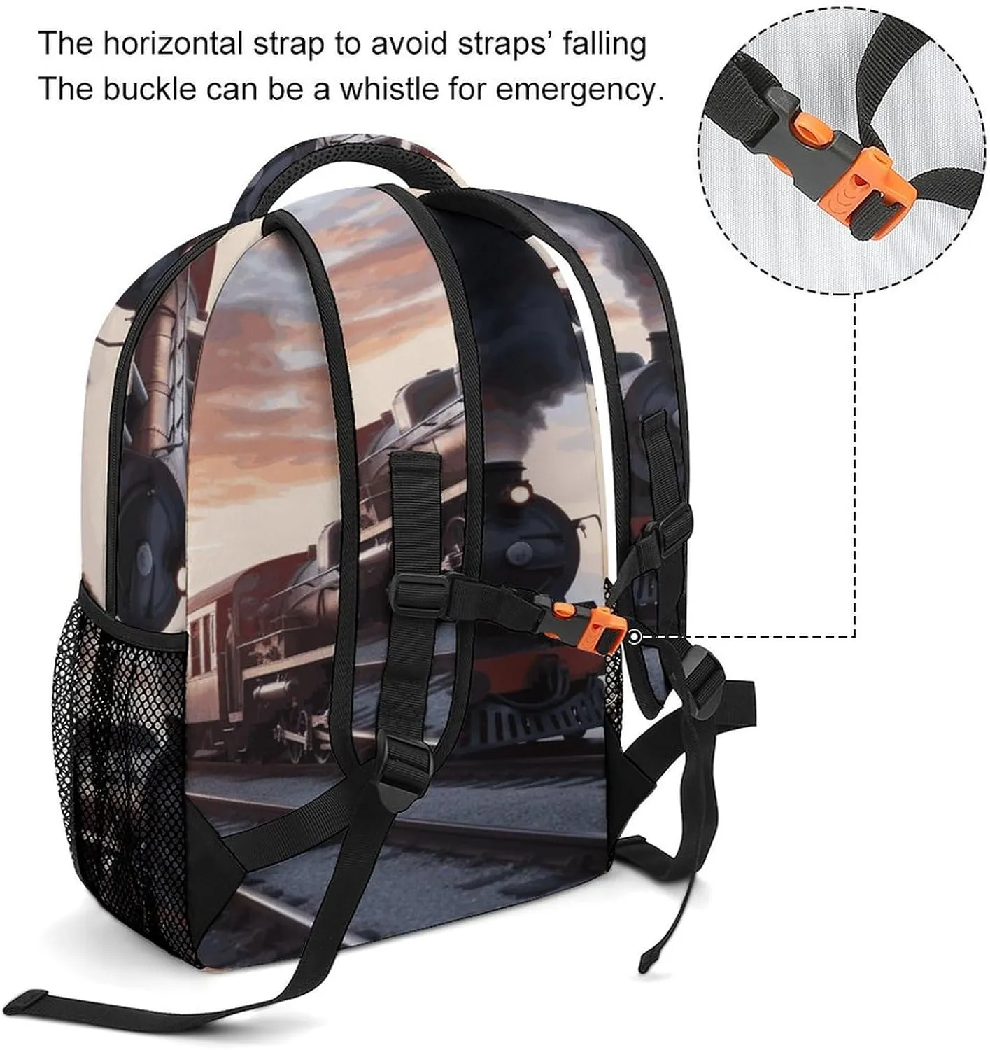 Small Backpacks Personalized Steam Train Depart Sunset Printing Travel Bag Lightweight Travel Backpack For Women Men