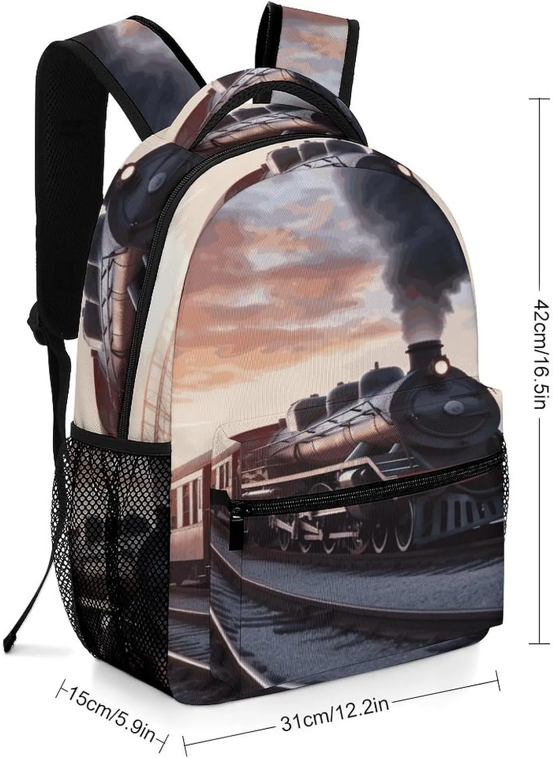Small Backpacks Personalized Steam Train Depart Sunset Printing Travel Bag Lightweight Travel Backpack For Women Men