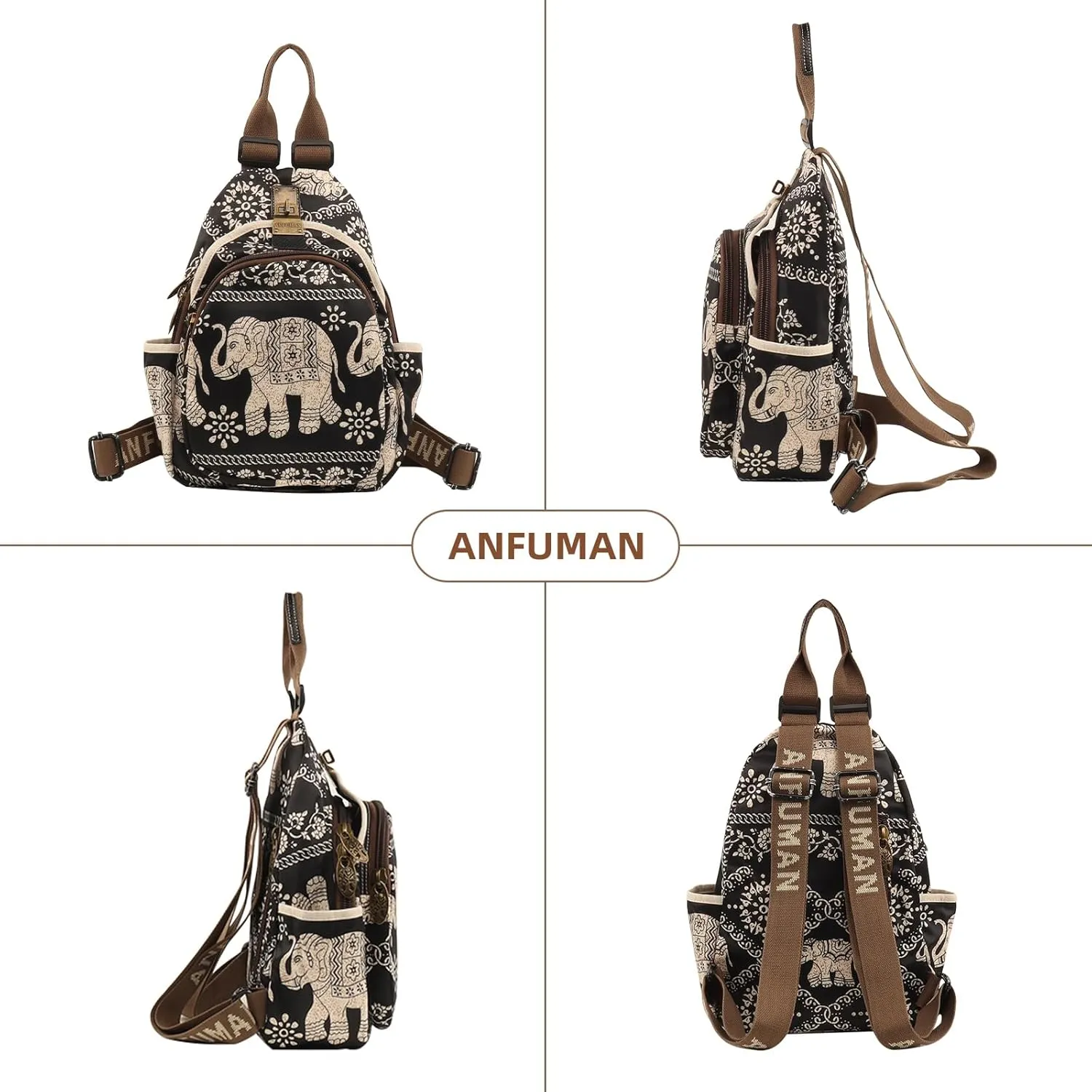 Small Backpacks Purse for Women Mini Waterproof Colorful Print Leisure Travel Bags (Black elephant)