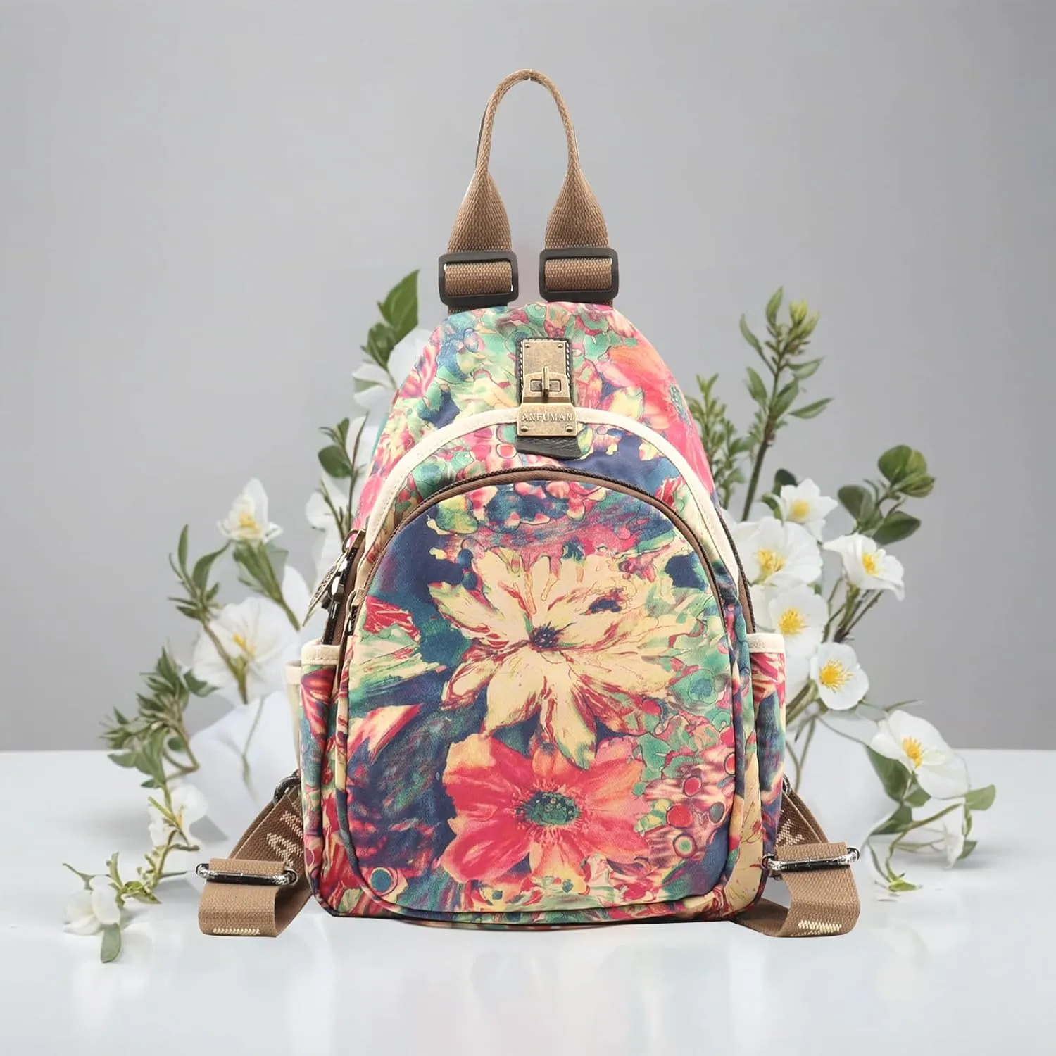 Small Backpacks Purse for Women Mini Waterproof Colorful Print Leisure Travel Bags (Draw)