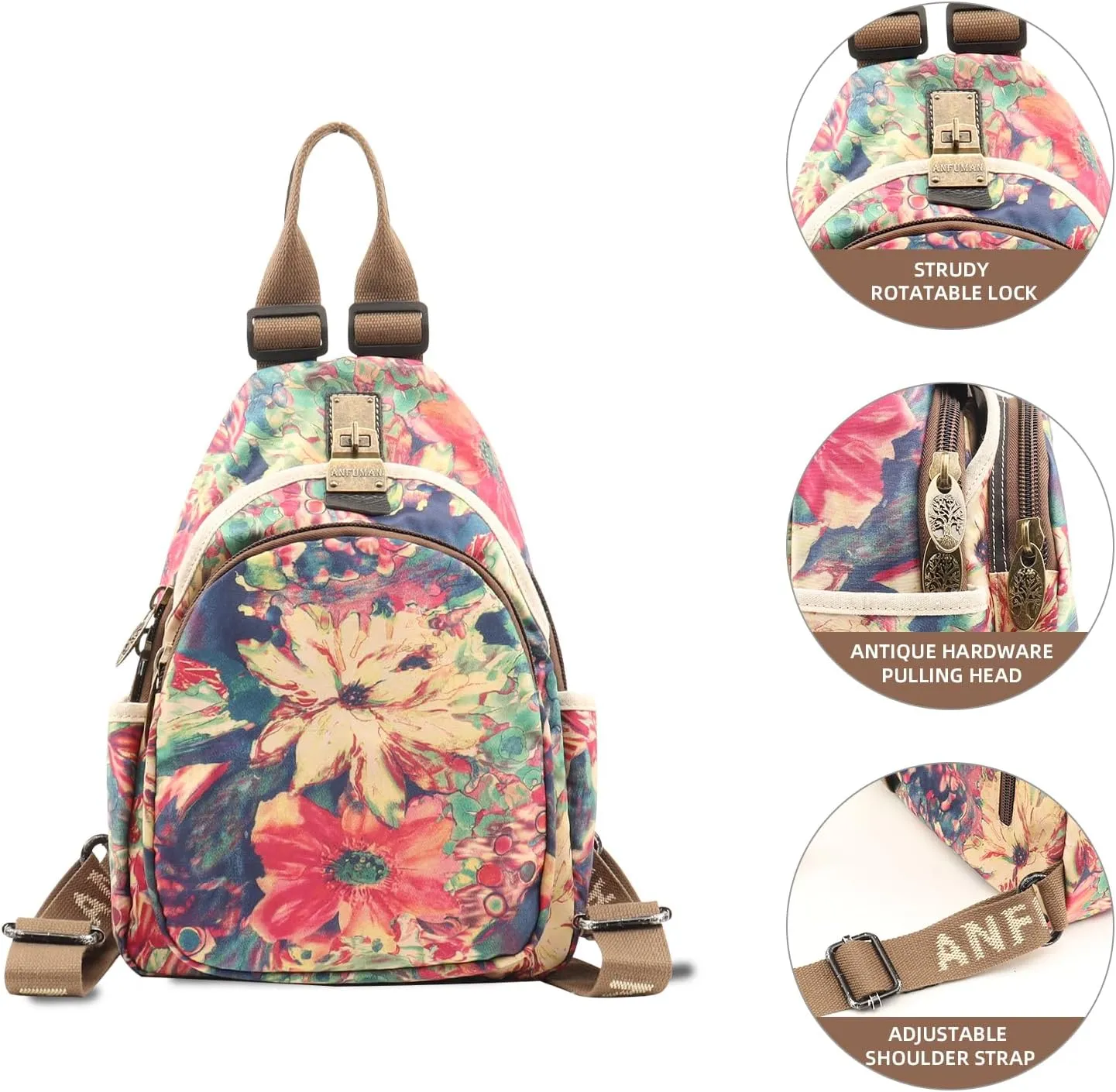 Small Backpacks Purse for Women Mini Waterproof Colorful Print Leisure Travel Bags (Draw)
