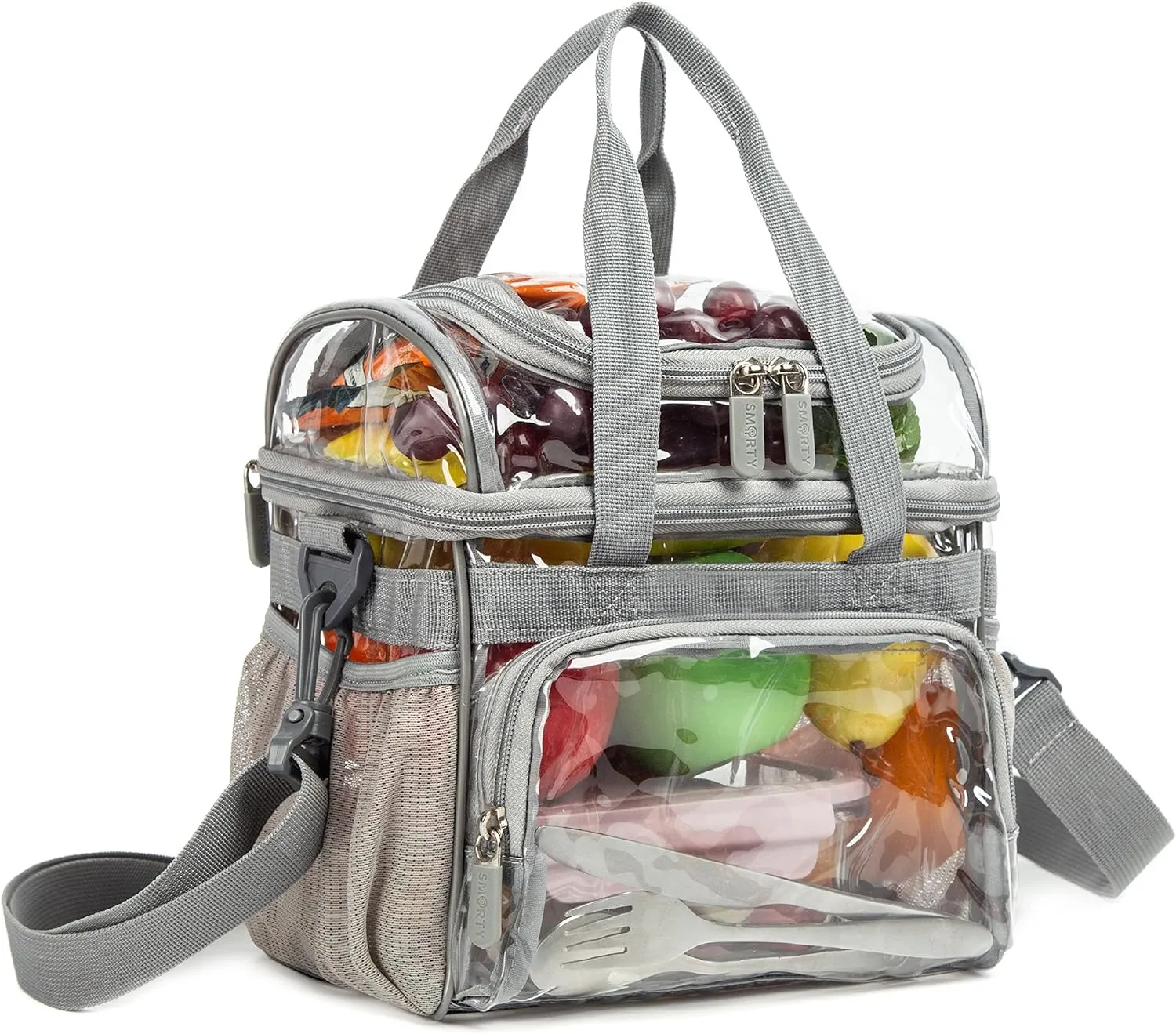 Small Clear Lunch Tote Heavy Duty Stadium Bag Approved Durable Crossbody Makeup Cosmetic Box for Men Women Work (Silver Gray, 10 x 9.5 x 6)