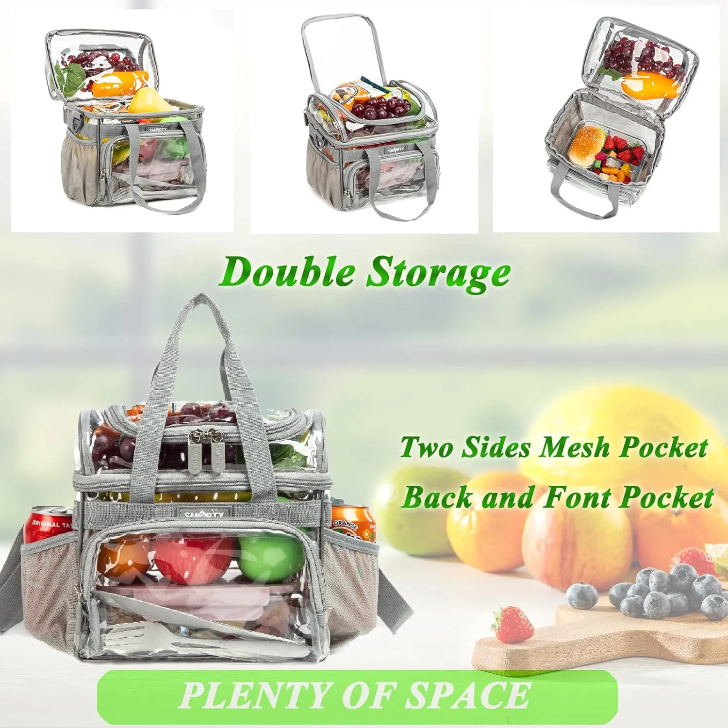 Small Clear Lunch Tote Heavy Duty Stadium Bag Approved Durable Crossbody Makeup Cosmetic Box for Men Women Work (Silver Gray, 10 x 9.5 x 6)