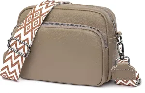 Small Crossbody Bag for Women Genuine leather Crossbody Purses with Wide Guitar Strap Shoulder Handbag Satchel