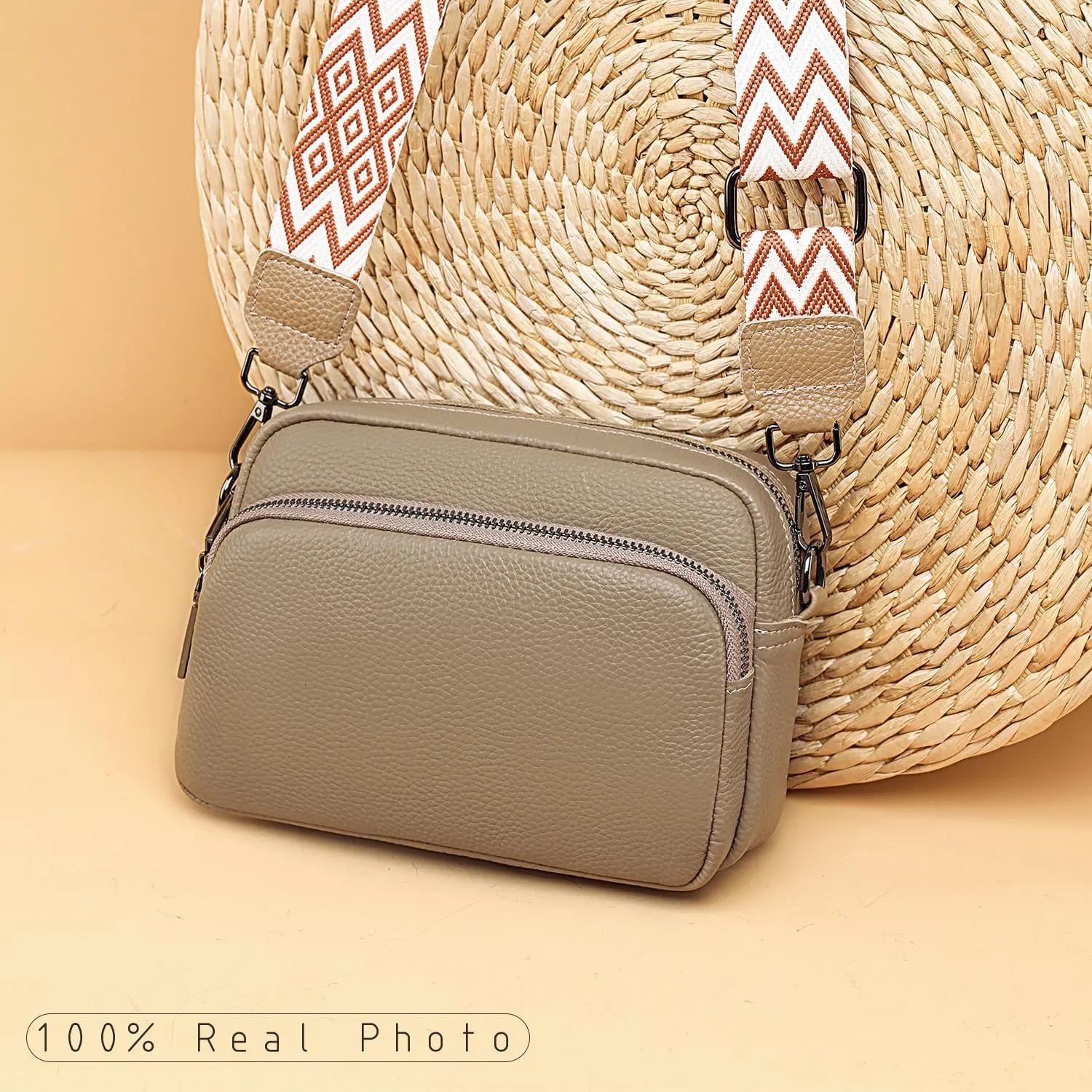 Small Crossbody Bag for Women Genuine leather Crossbody Purses with Wide Guitar Strap Shoulder Handbag Satchel
