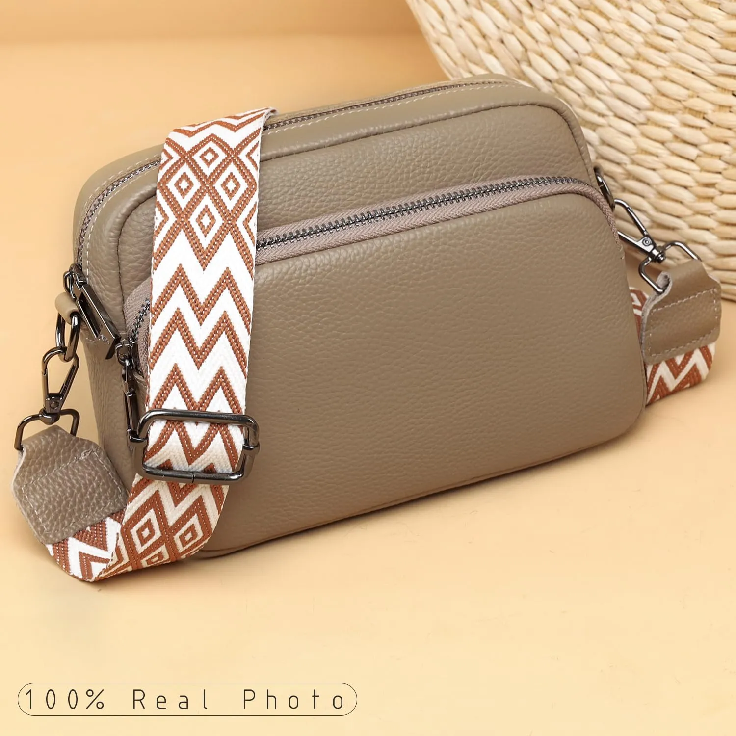 Small Crossbody Bag for Women Genuine leather Crossbody Purses with Wide Guitar Strap Shoulder Handbag Satchel