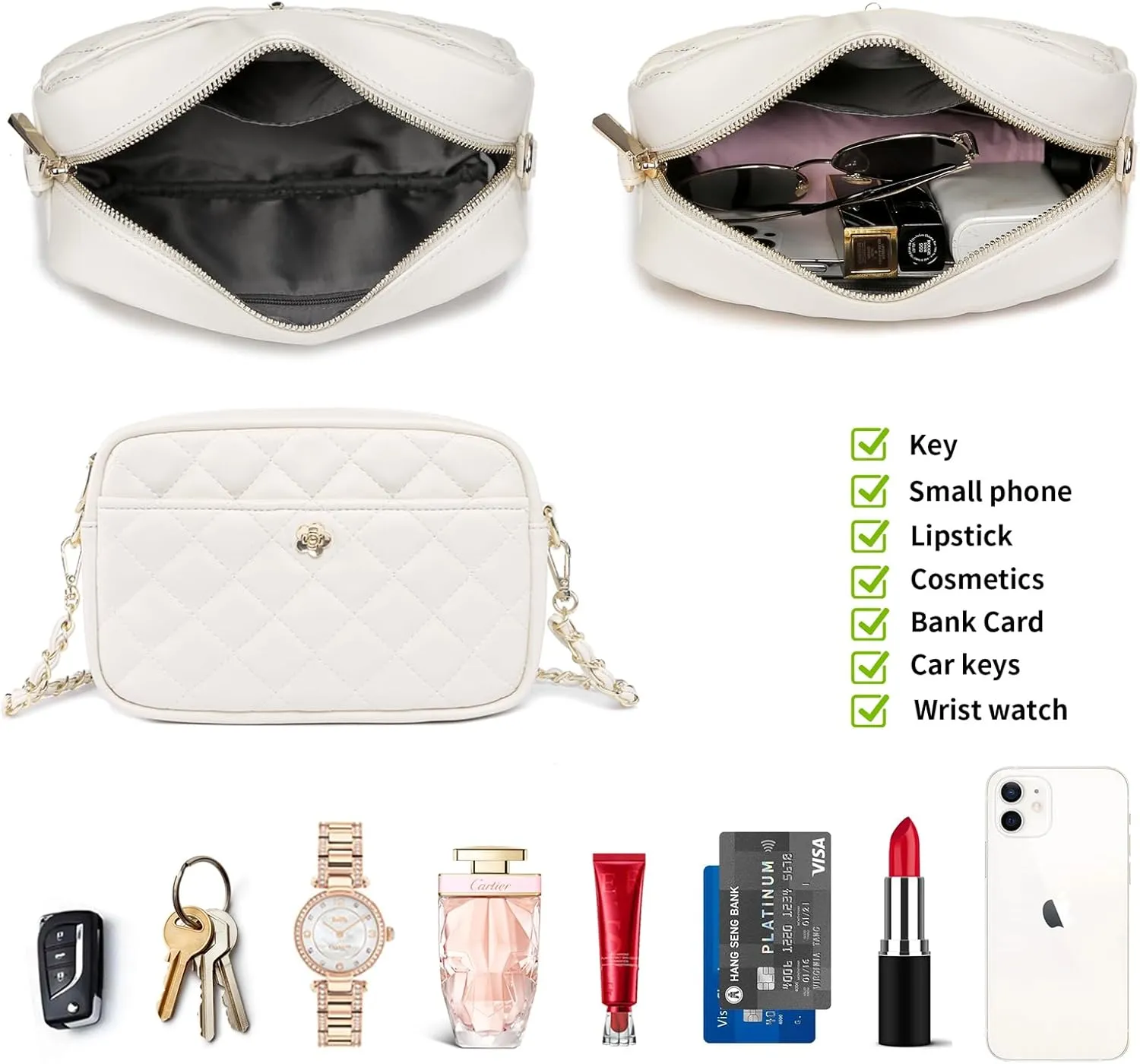 Small Crossbody Bag with Wide Guitar Strap Camera Purse Shoulder Handbag Satchel