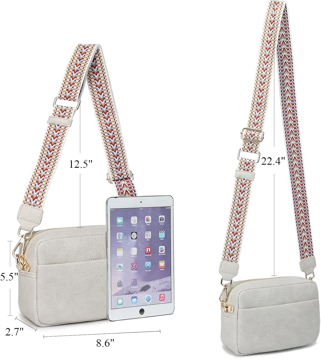 Small Crossbody Bag with Wide Guitar Strap Camera Purse Shoulder Handbag Satchel