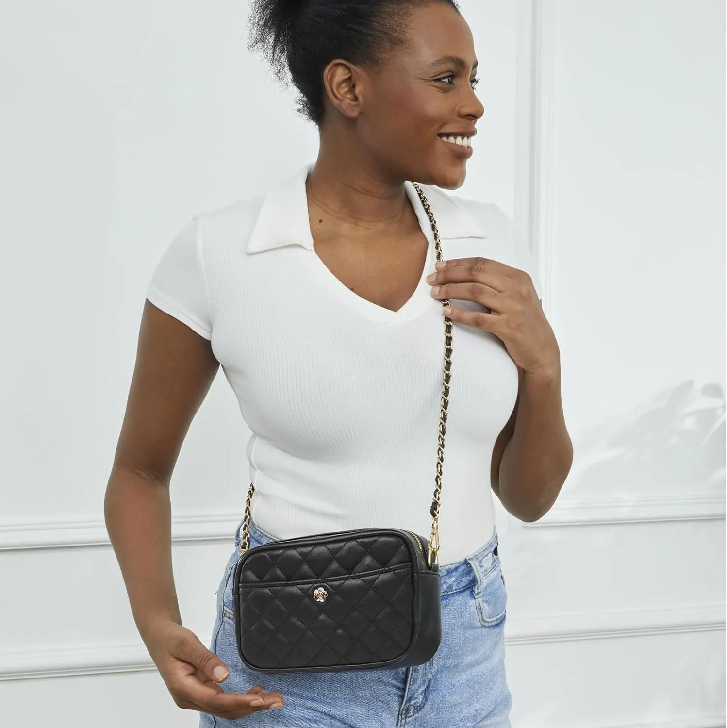 Small Crossbody Bag with Wide Guitar Strap Camera Purse Shoulder Handbag Satchel