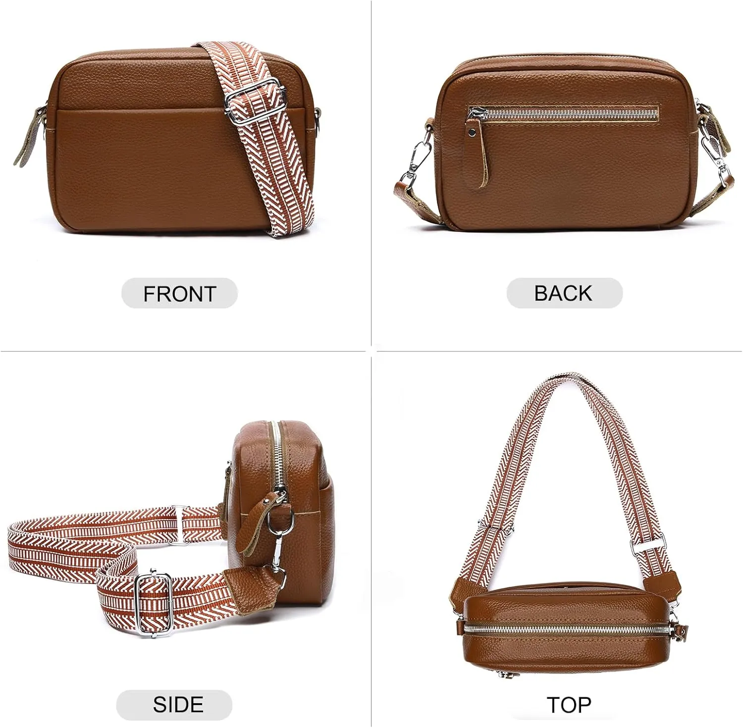 Small Crossbody Bags for Women Genuine Leather, Guitar Strap Shoulder Handbag Purse Camera Bag with Rfid Card Slots