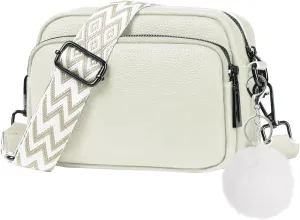 Small Crossbody Bags for Women Genuine Leather Trendy Design Shoulder Handbag Purse with Wide Guitar Strap