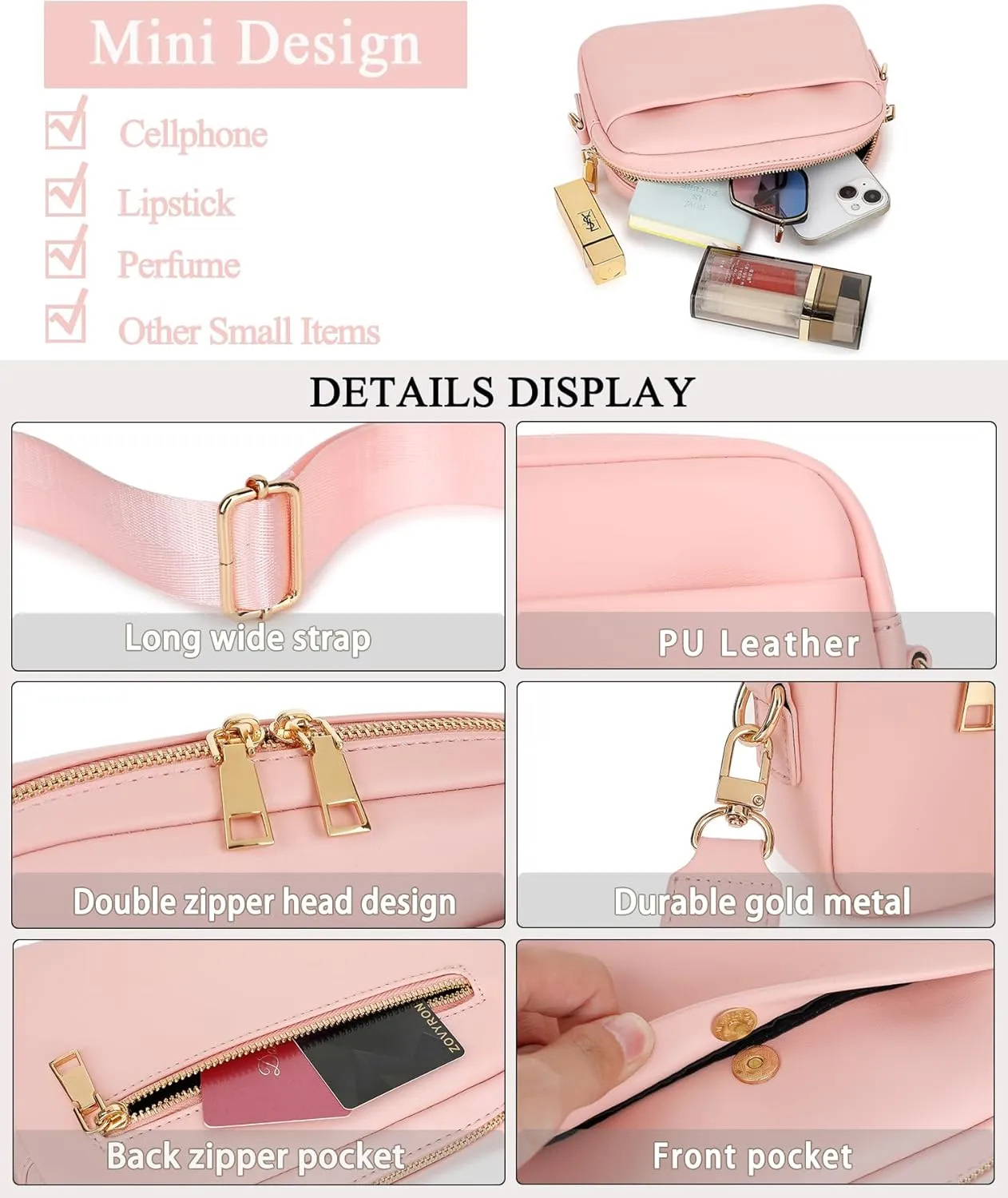 Small Crossbody Bags for Women Vegan Leather Cell phone Purses Mini Shoulder Handbags with Wide Strap