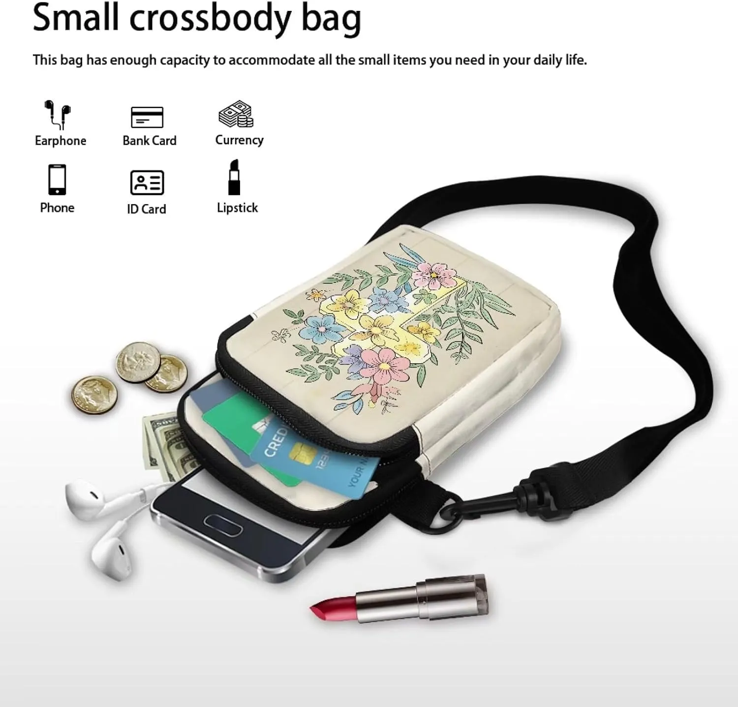 Small Crossbody Bags, Mushrooms Cell Phone Purse, Tropical Floral Travel Pouch Wallet Purses with Shoulder Strap