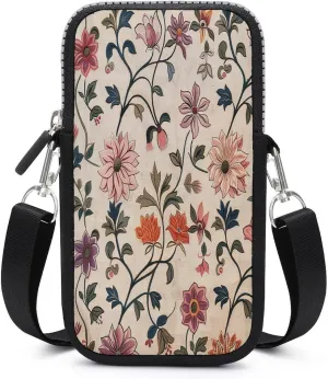 Small Crossbody Cell Phone Purse for Women,Clean Simple Leaves Printed Small Phone Bag with Adjustable Strap