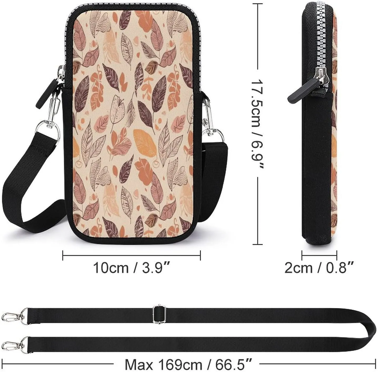 Small Crossbody Cell Phone Purse for Women,Clean Simple Leaves Printed Small Phone Bag with Adjustable Strap