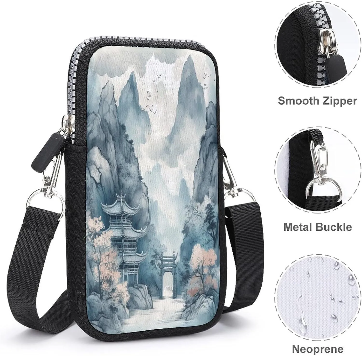 Small Crossbody Cell Phone Purse for Women,Clean Simple Leaves Printed Small Phone Bag with Adjustable Strap