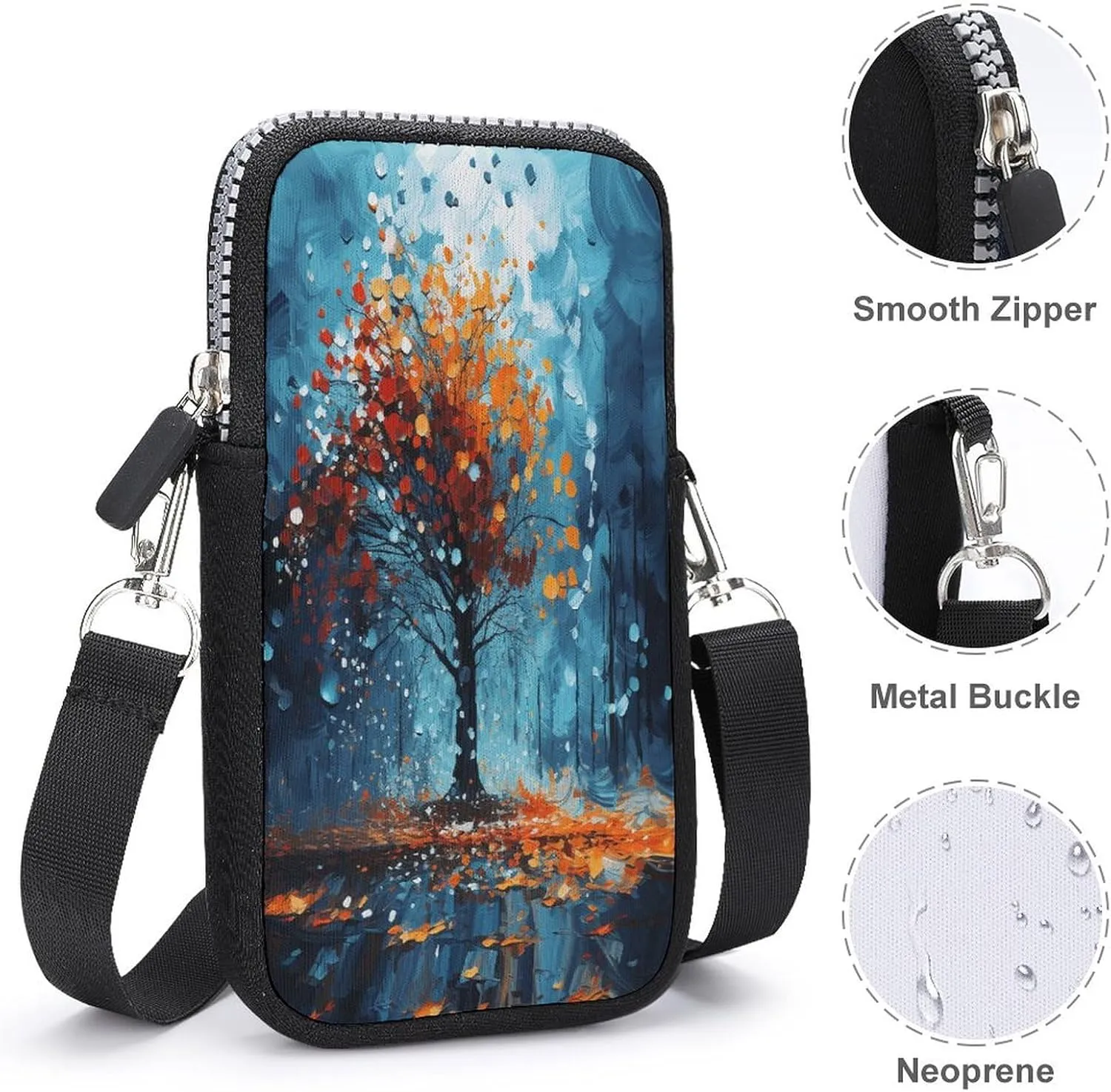 Small Crossbody Cell Phone Purse for Women,Clean Simple Leaves Printed Small Phone Bag with Adjustable Strap