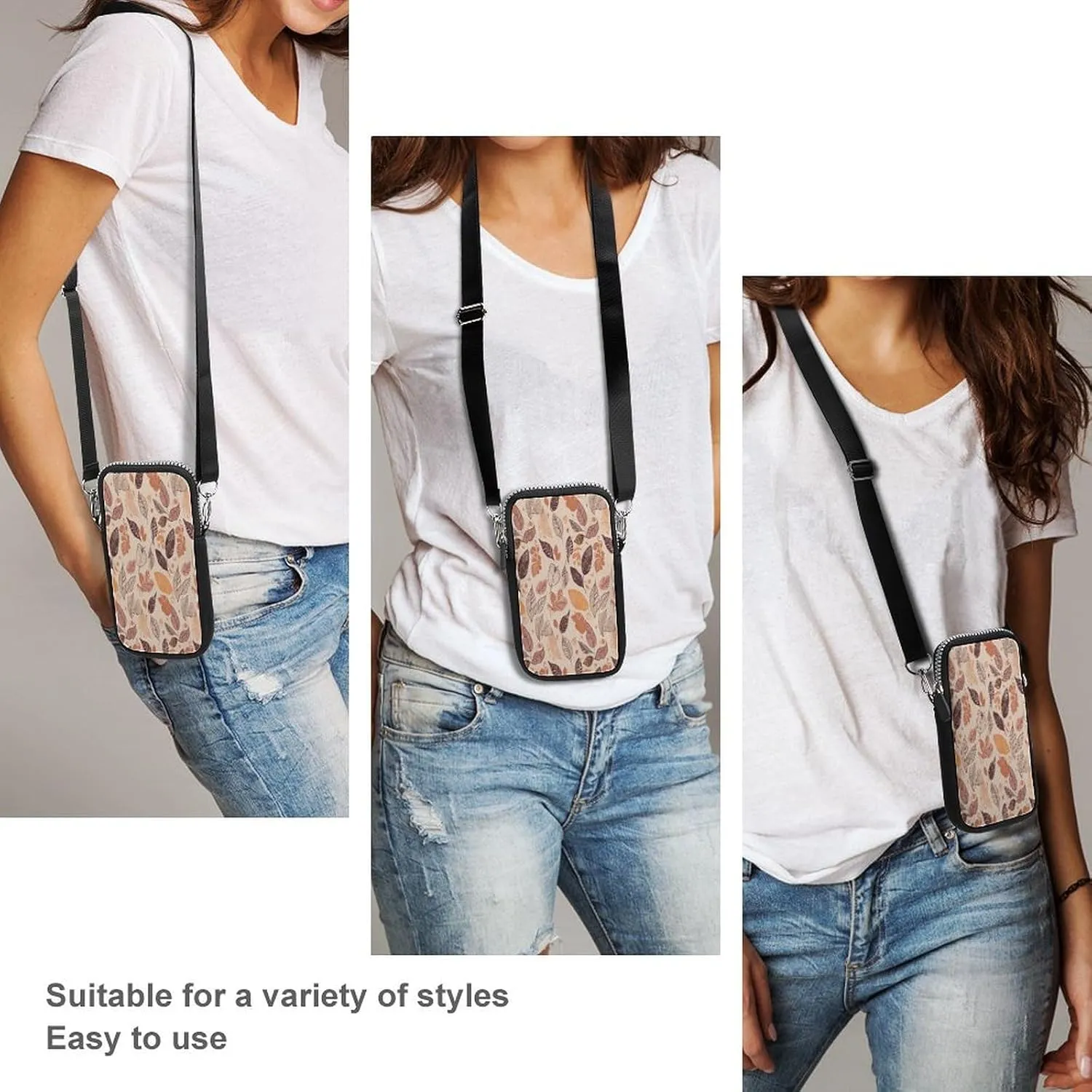 Small Crossbody Cell Phone Purse for Women,Clean Simple Leaves Printed Small Phone Bag with Adjustable Strap