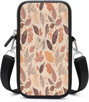 Small Crossbody Cell Phone Purse for Women,Clean Simple Leaves Printed Small Phone Bag with Adjustable Strap