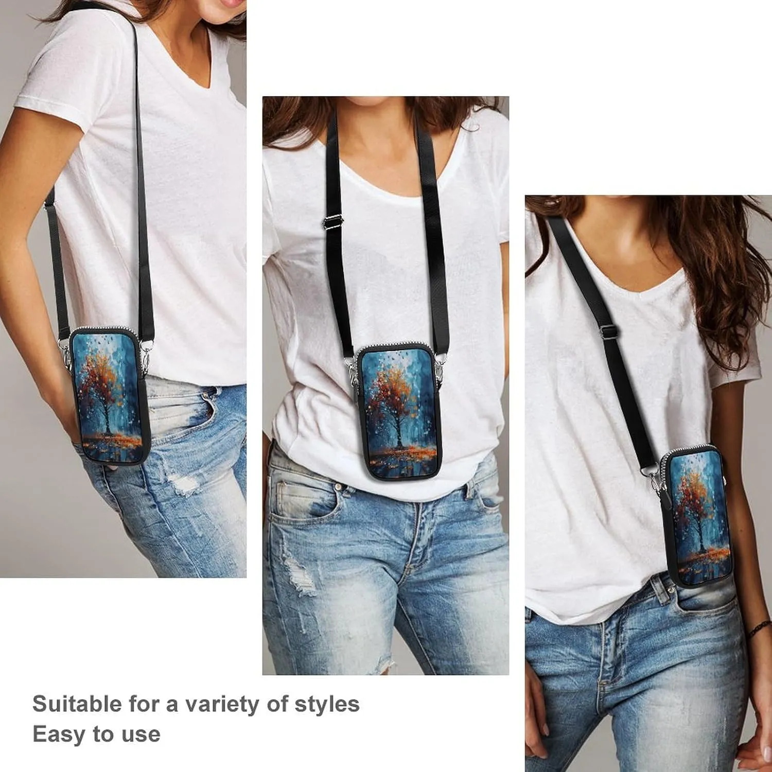 Small Crossbody Cell Phone Purse for Women,Clean Simple Leaves Printed Small Phone Bag with Adjustable Strap
