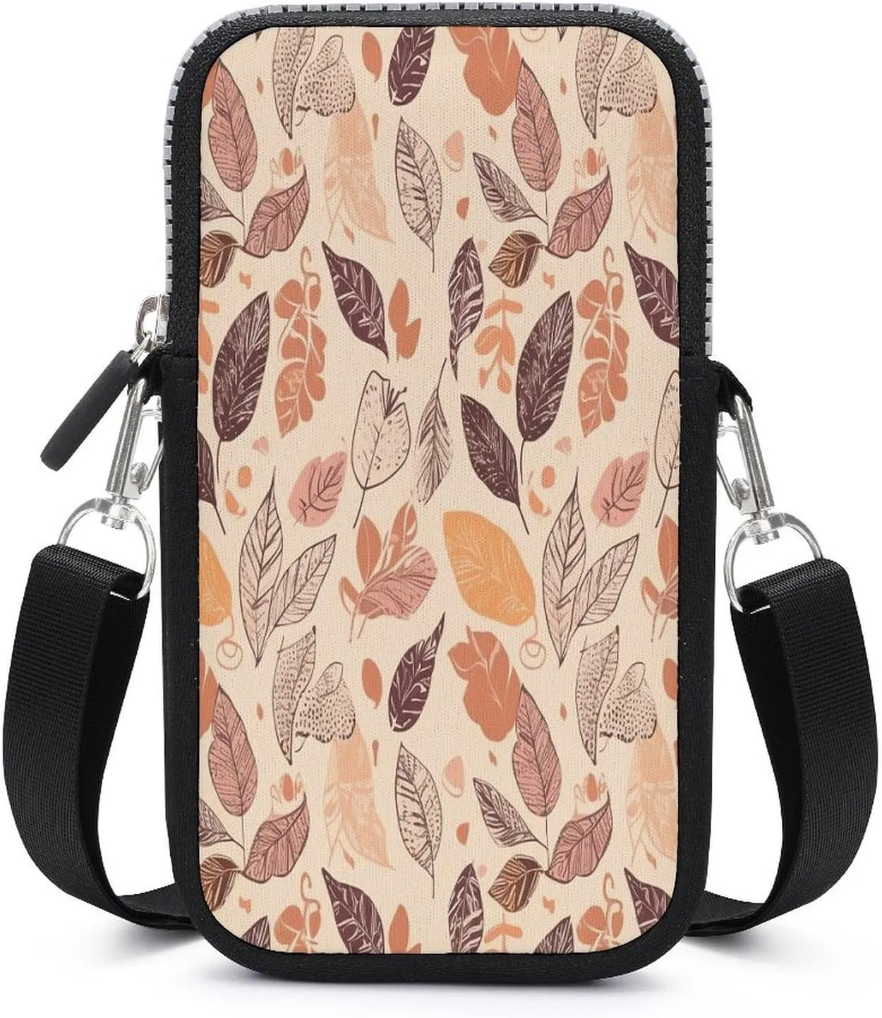 Small Crossbody Cell Phone Purse for Women,Clean Simple Leaves Printed Small Phone Bag with Adjustable Strap