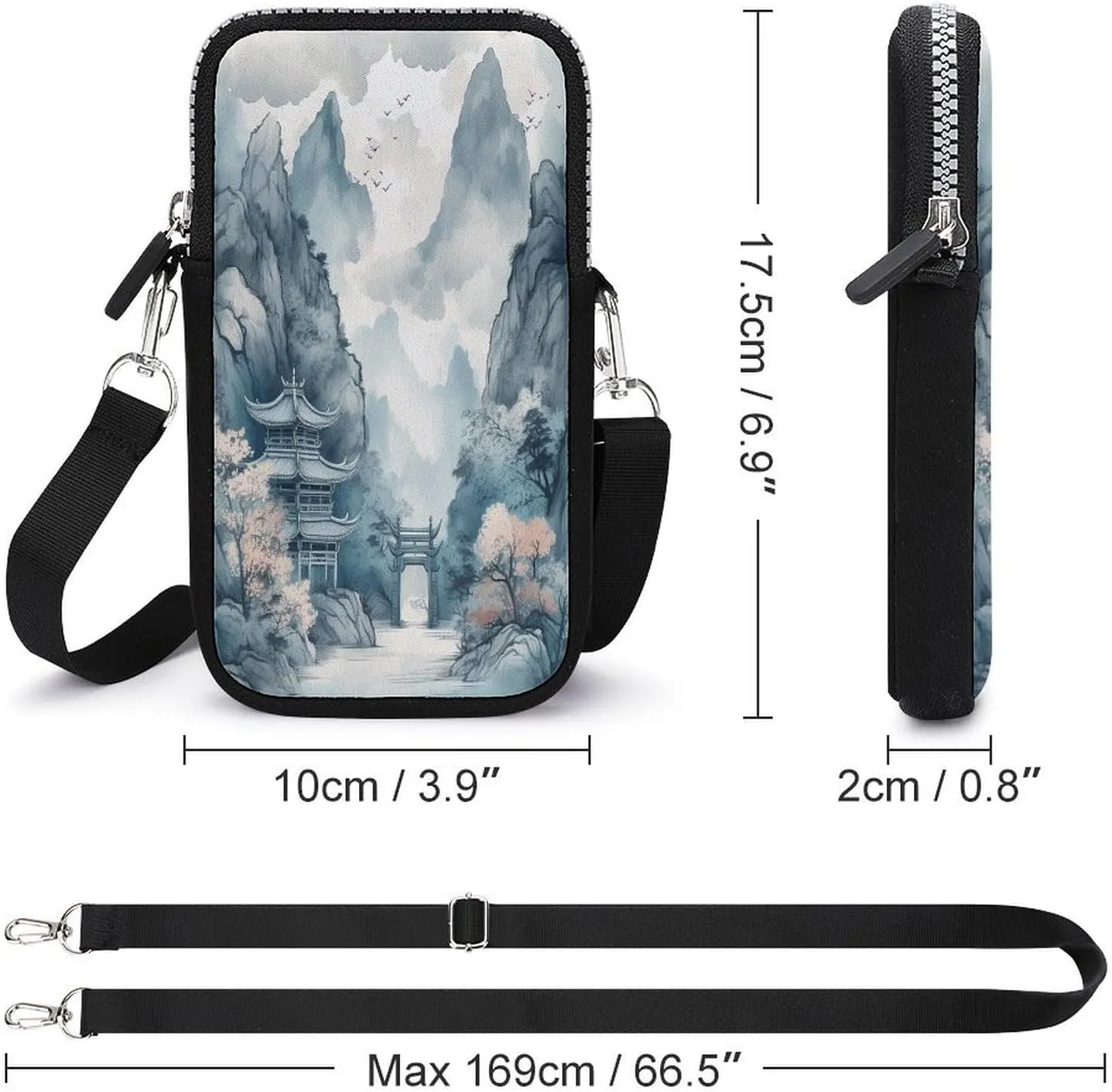 Small Crossbody Cell Phone Purse for Women,Clean Simple Leaves Printed Small Phone Bag with Adjustable Strap