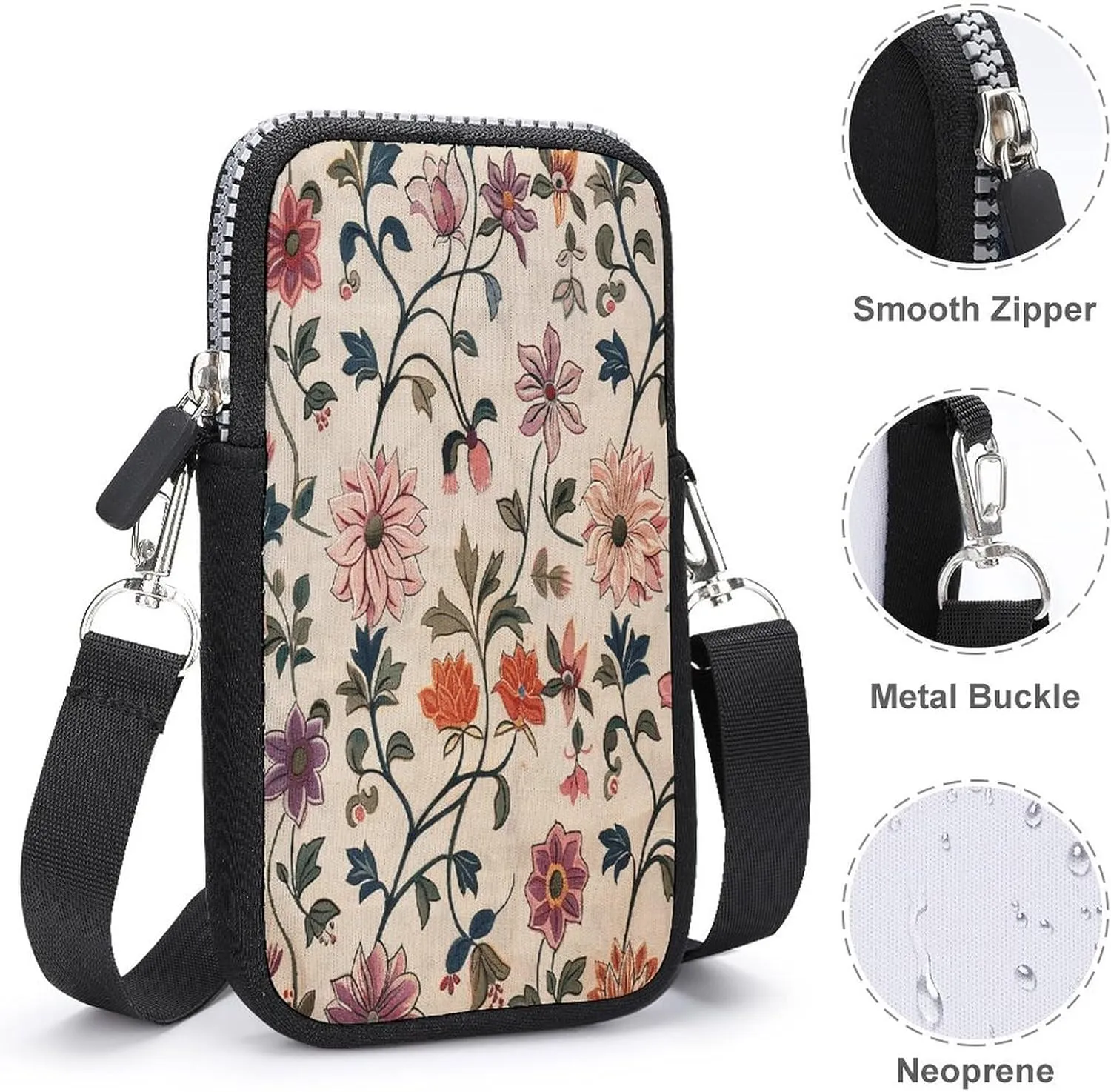 Small Crossbody Cell Phone Purse for Women,Clean Simple Leaves Printed Small Phone Bag with Adjustable Strap