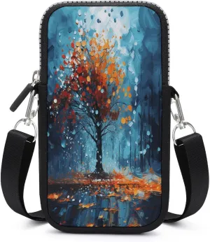 Small Crossbody Cell Phone Purse for Women,Clean Simple Leaves Printed Small Phone Bag with Adjustable Strap