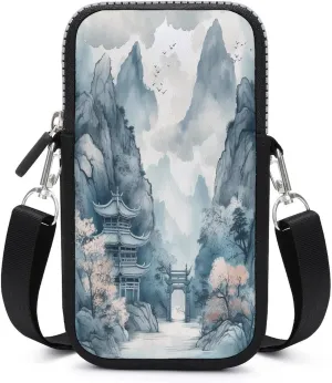 Small Crossbody Cell Phone Purse for Women,Clean Simple Leaves Printed Small Phone Bag with Adjustable Strap