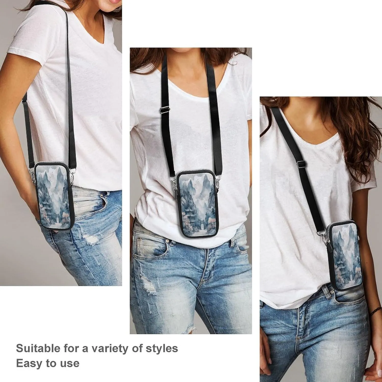 Small Crossbody Cell Phone Purse for Women,Clean Simple Leaves Printed Small Phone Bag with Adjustable Strap