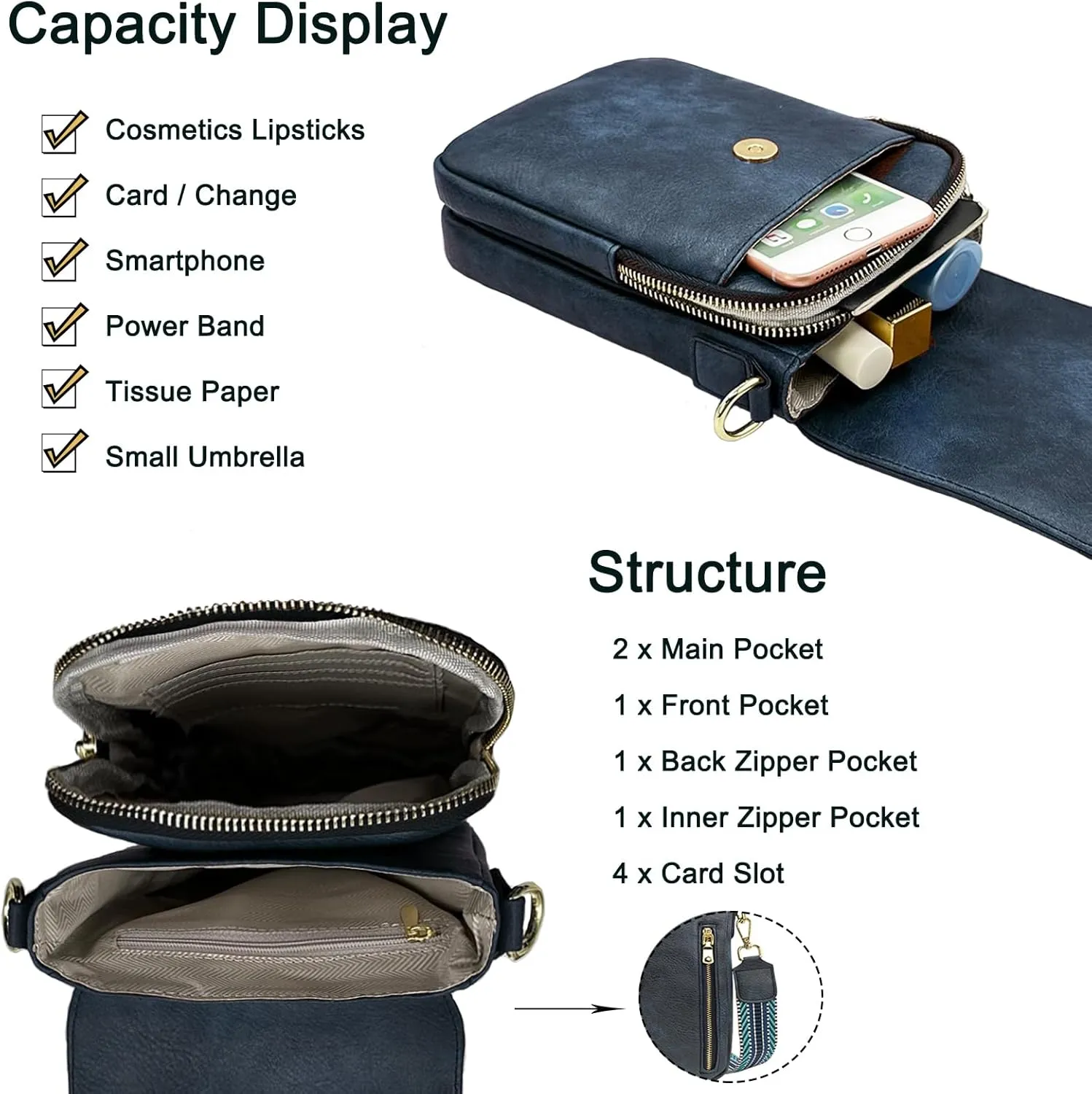 Small Crossbody Purse for Women Trendy Vegan Leather Cell Phone Bags with Card Slots & Adjustable Straps