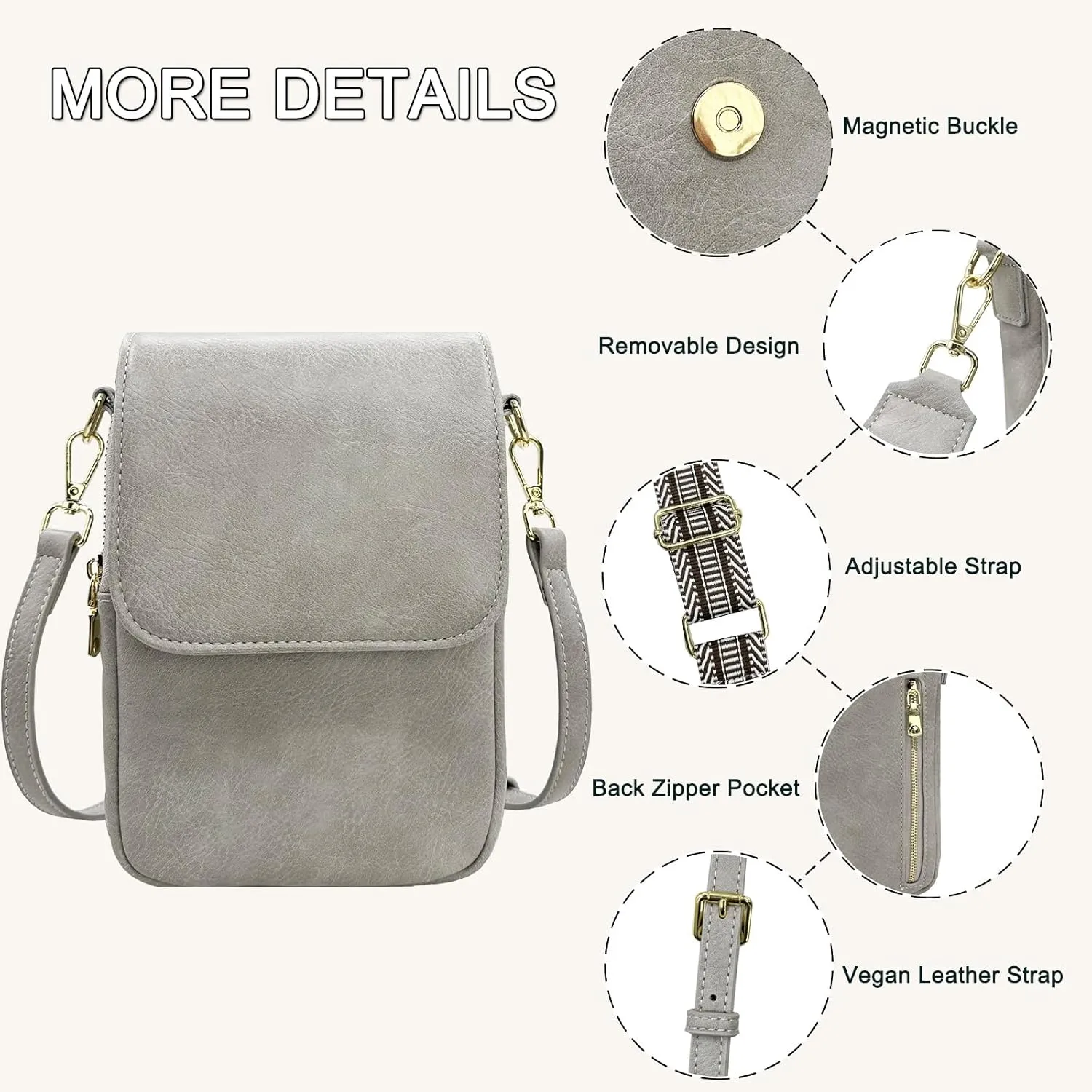 Small Crossbody Purse for Women Trendy Vegan Leather Cell Phone Bags with Card Slots & Adjustable Straps