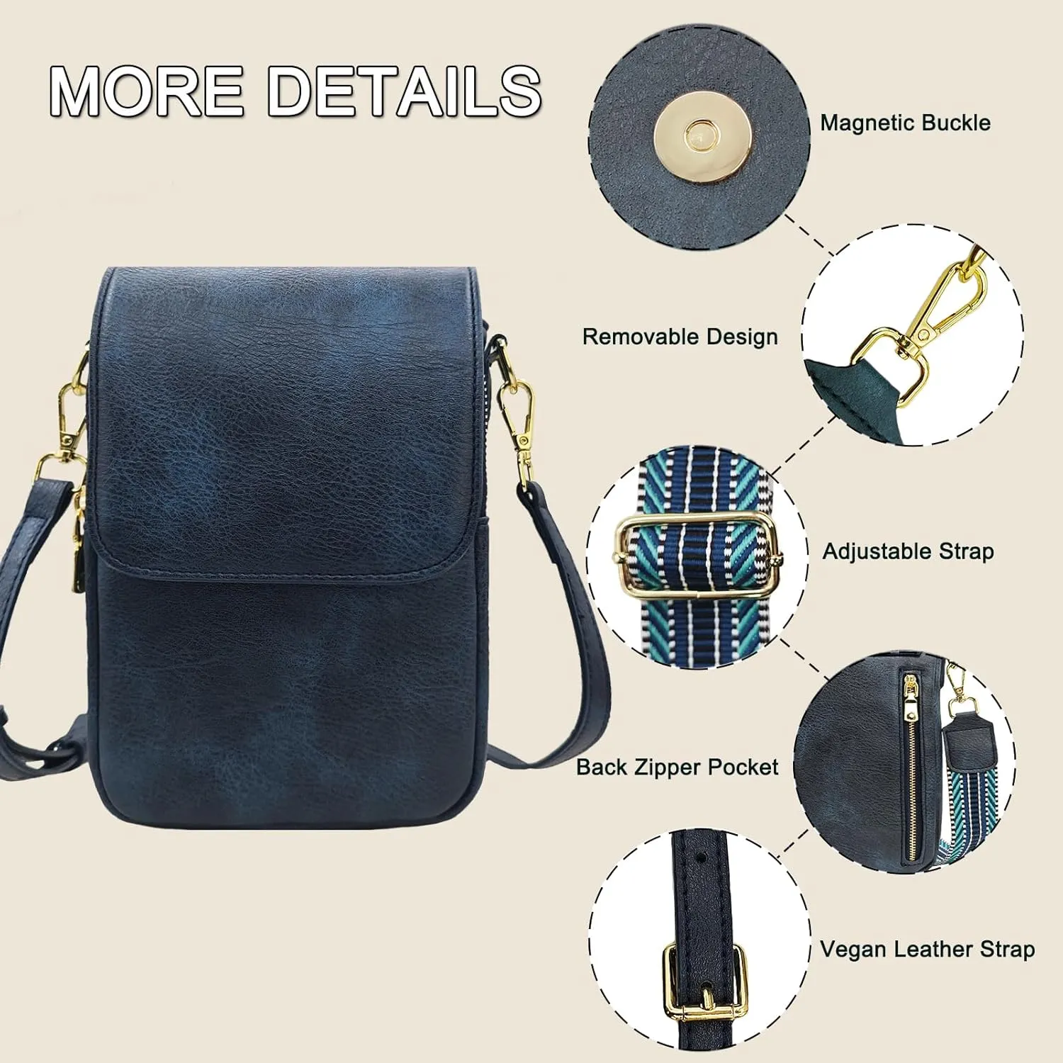 Small Crossbody Purse for Women Trendy Vegan Leather Cell Phone Bags with Card Slots & Adjustable Straps