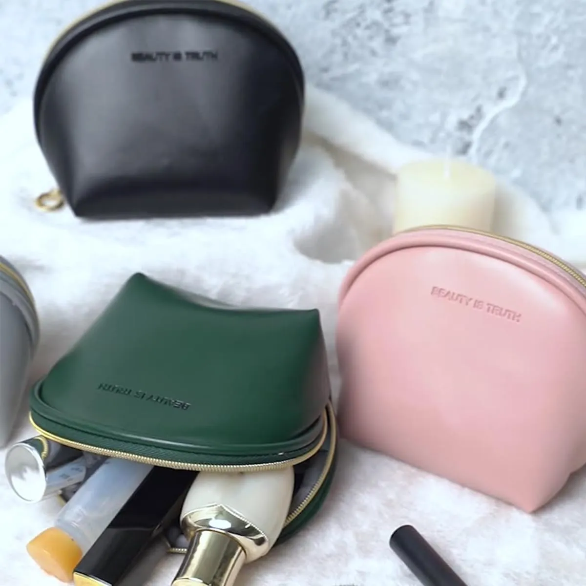 Small Makeup Bag - Mini Leather Travel Makeup Bag Small Cosmetic Bag for Purse