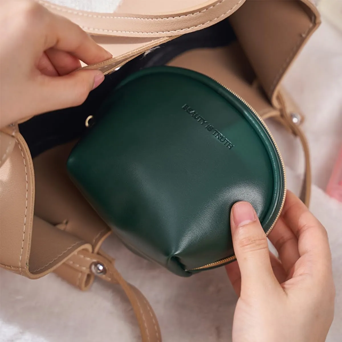 Small Makeup Bag - Mini Leather Travel Makeup Bag Small Cosmetic Bag for Purse