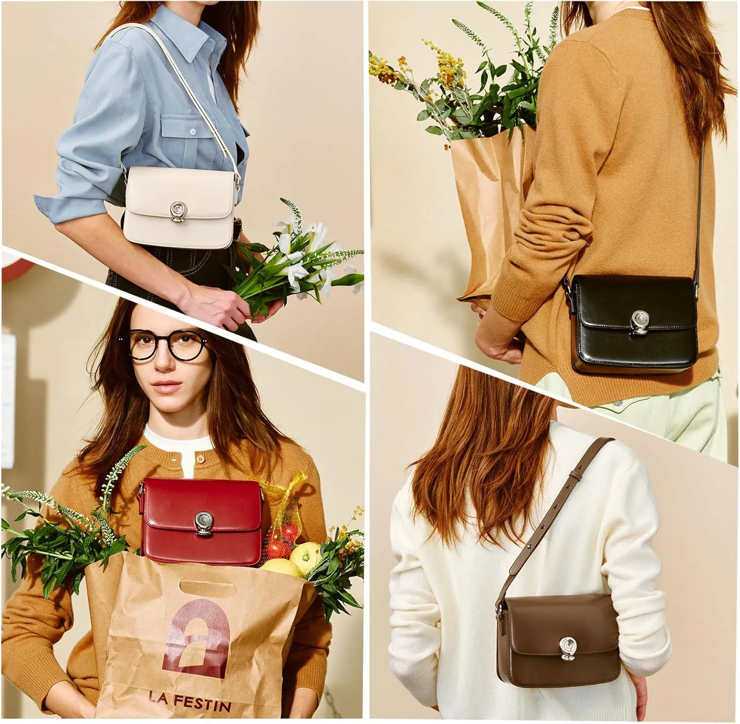 Small Purse Leather Handbags For Women: Black Shoulder Bags Crossbody Bag - Adjustable Straps for Ladies Classic Vacation