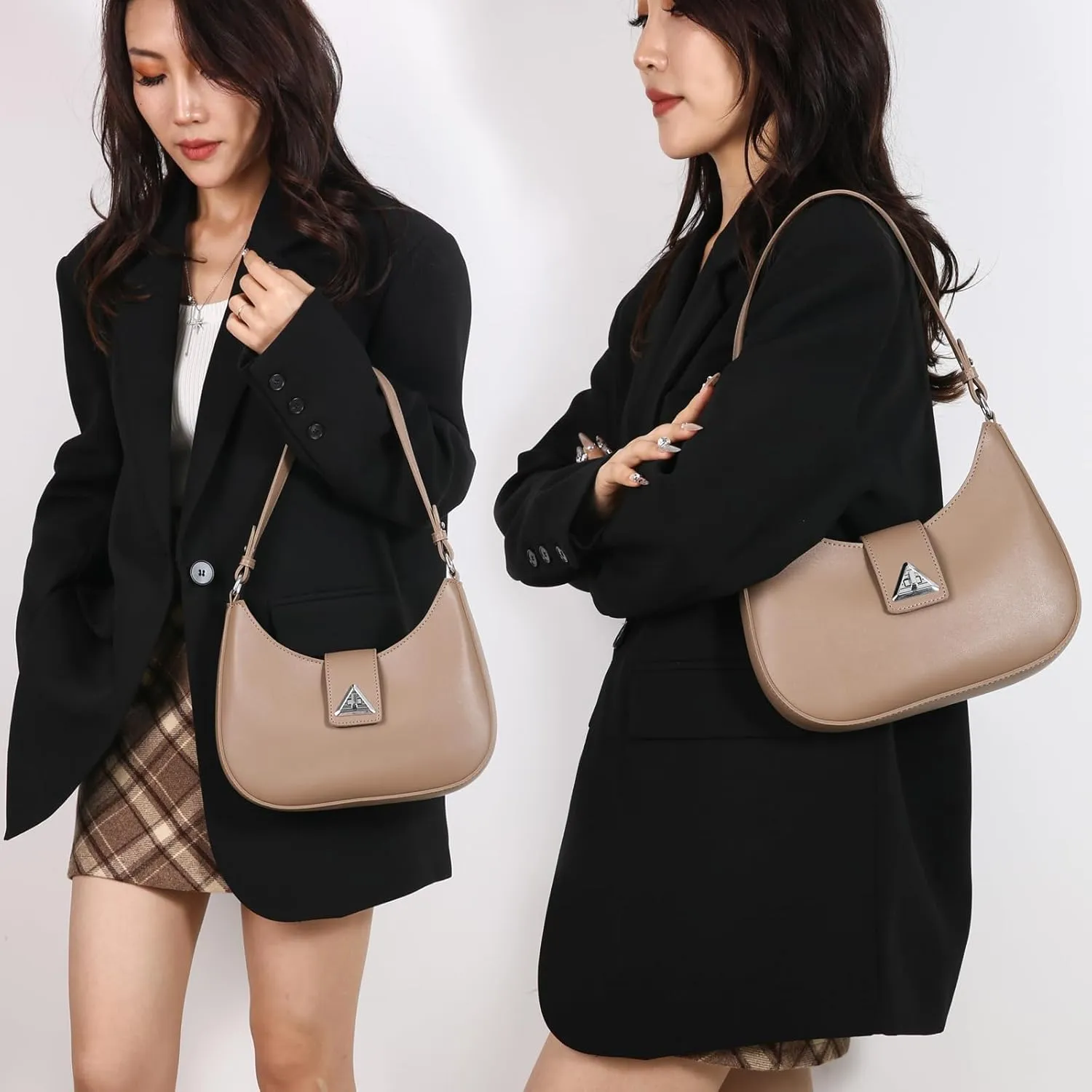 Small Shoulder Purse for Women - Mini Leather Shoulder Bag Little Tote Bag Trendy Hobo Bag with Zipper